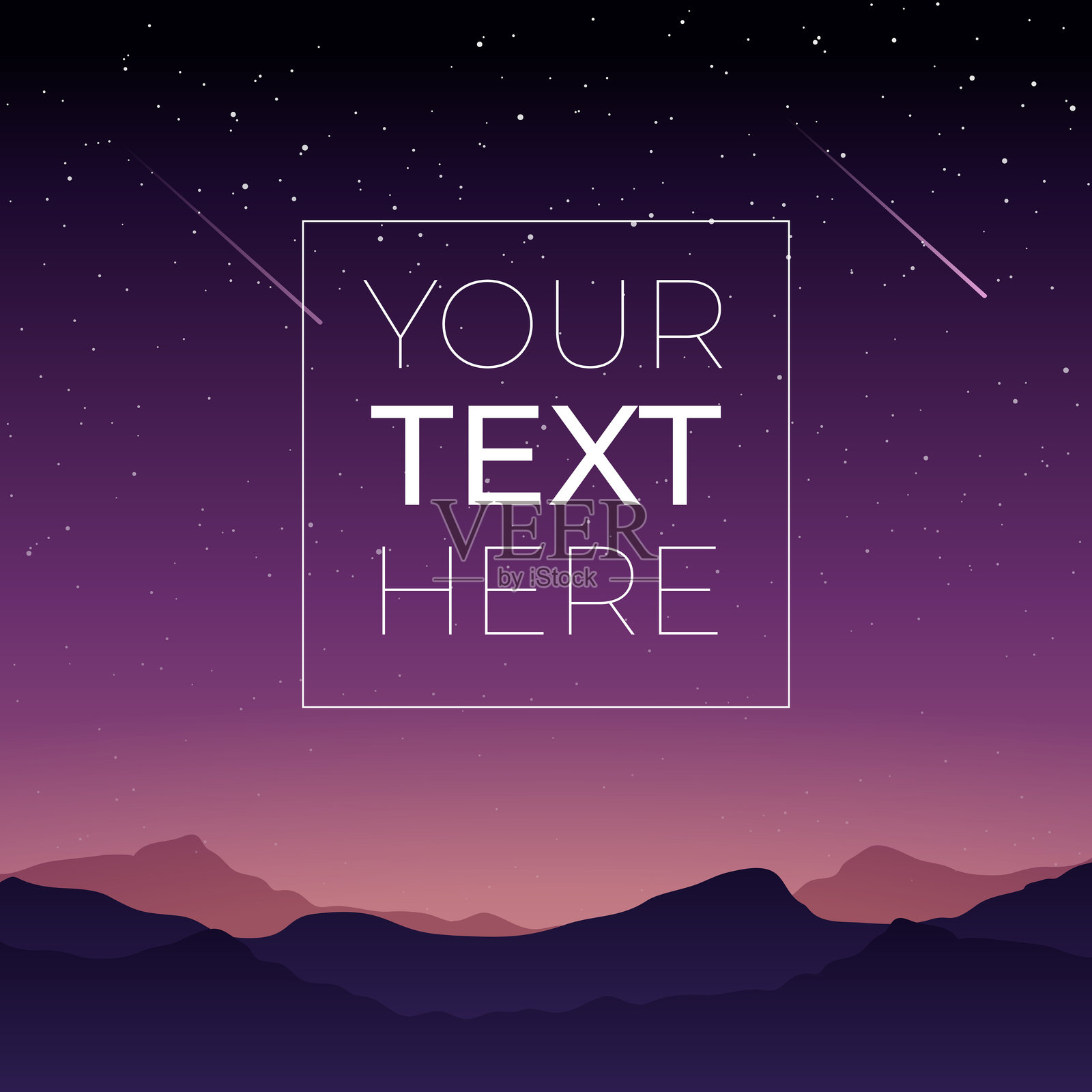 矢量夜空山景图，带有复制空间。海报、邀请函、横幅的文本占位符模板。矢量插画。EPS10插画图片素材