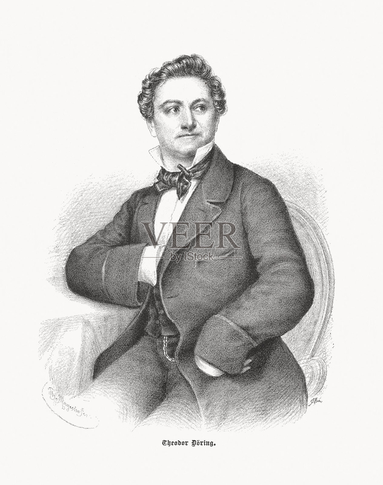 特奥多·杜林（1803-1878），德国演员，木版雕刻，1883年出版插画图片素材