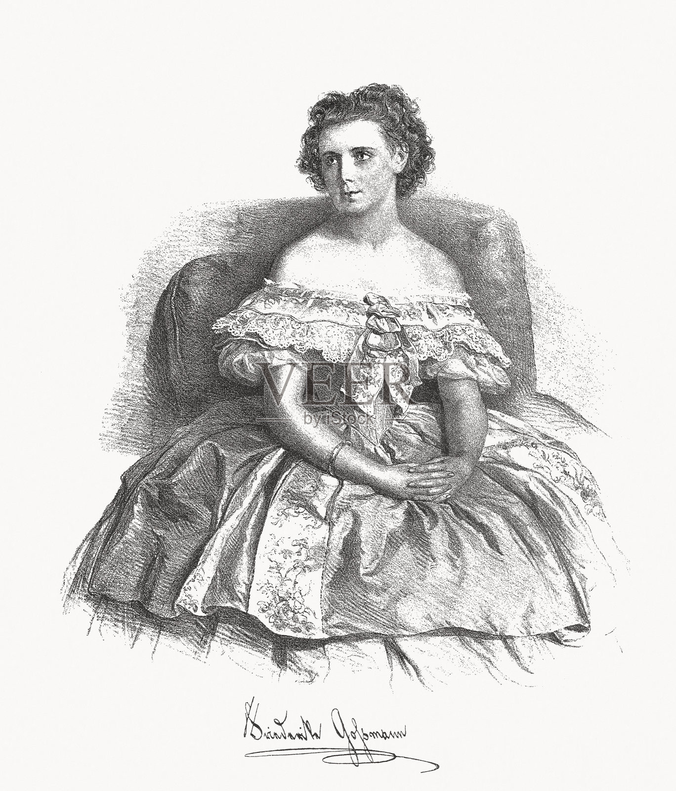 弗里德里克·戈斯曼（1838-1906），德裔奥地利女演员，木版雕刻，1883年出版插画图片素材