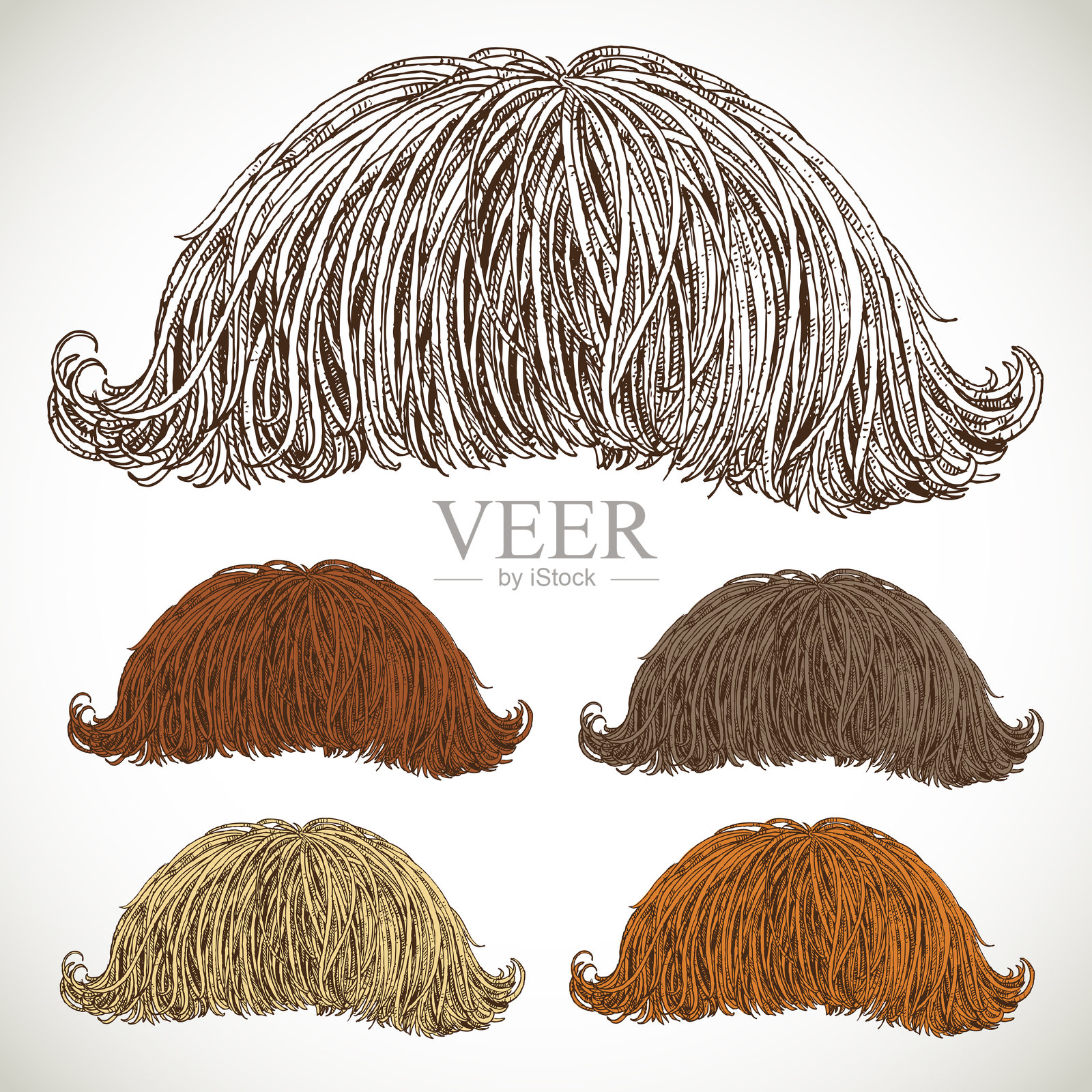 经典复古浓密胡须套装插画图片素材