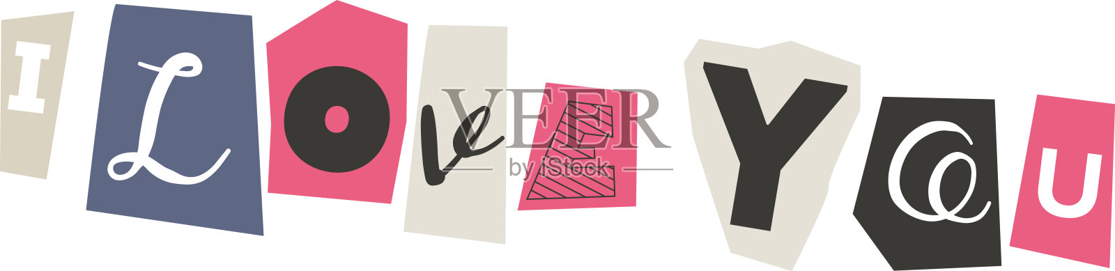 情人节剪纸元素，爱心字母插画图片素材