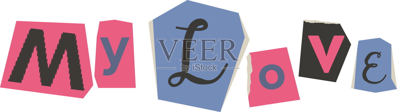 情人节剪纸元素，爱心字母插画图片素材