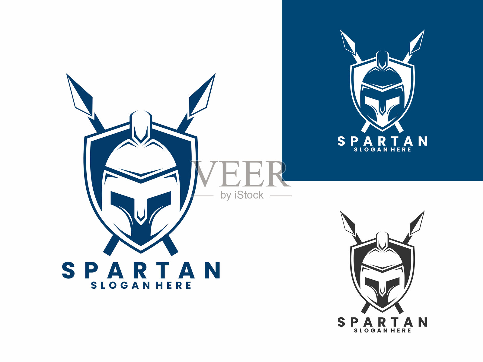 斯巴达战士持盾和矛的矢量设计模板。斯巴达设计矢量插画图片素材