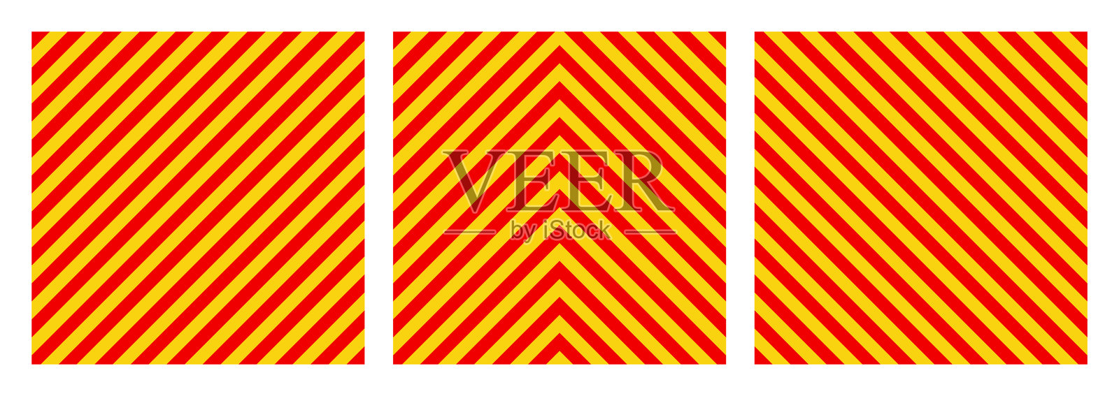 带黄色和红色斜线的警告标志。注意、危险或警示符号。建筑工地标牌、道路安全通知、危险横幅、安全警报盾牌。矢量图插画图片素材