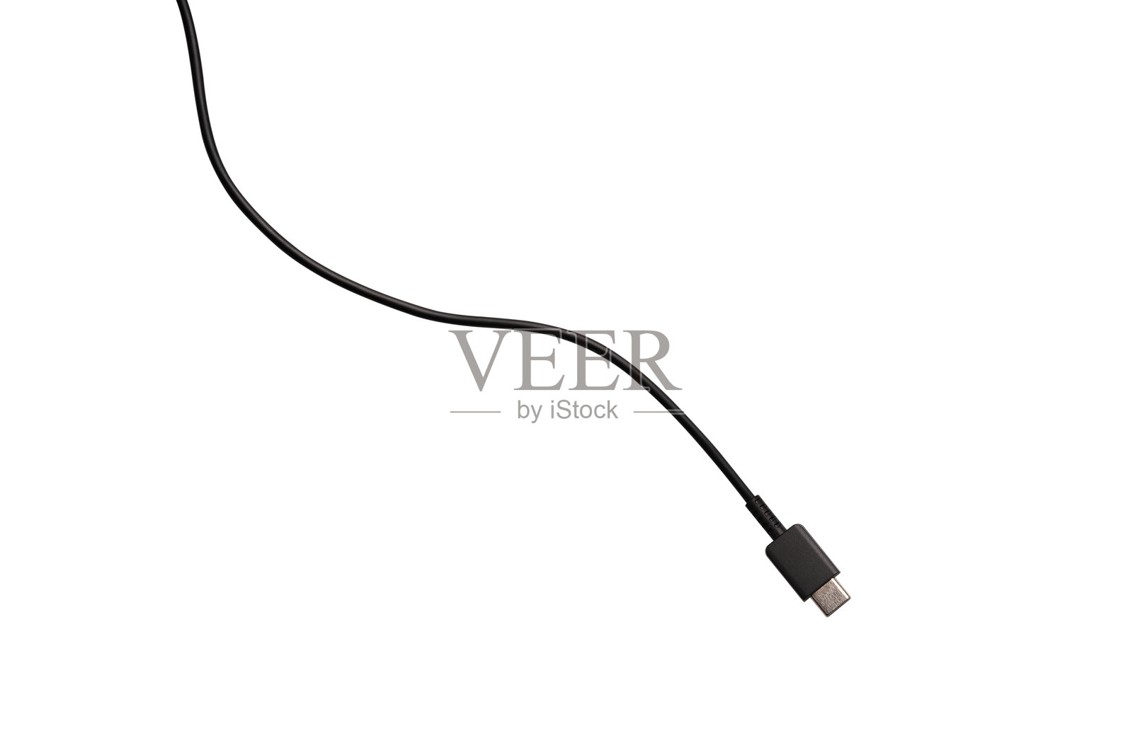 USB Type-C 线缆，孤立在白色背景上。非常适合与商业技术、数据传输、连接性和现代设备的快速充电相关的概念。照片摄影图片