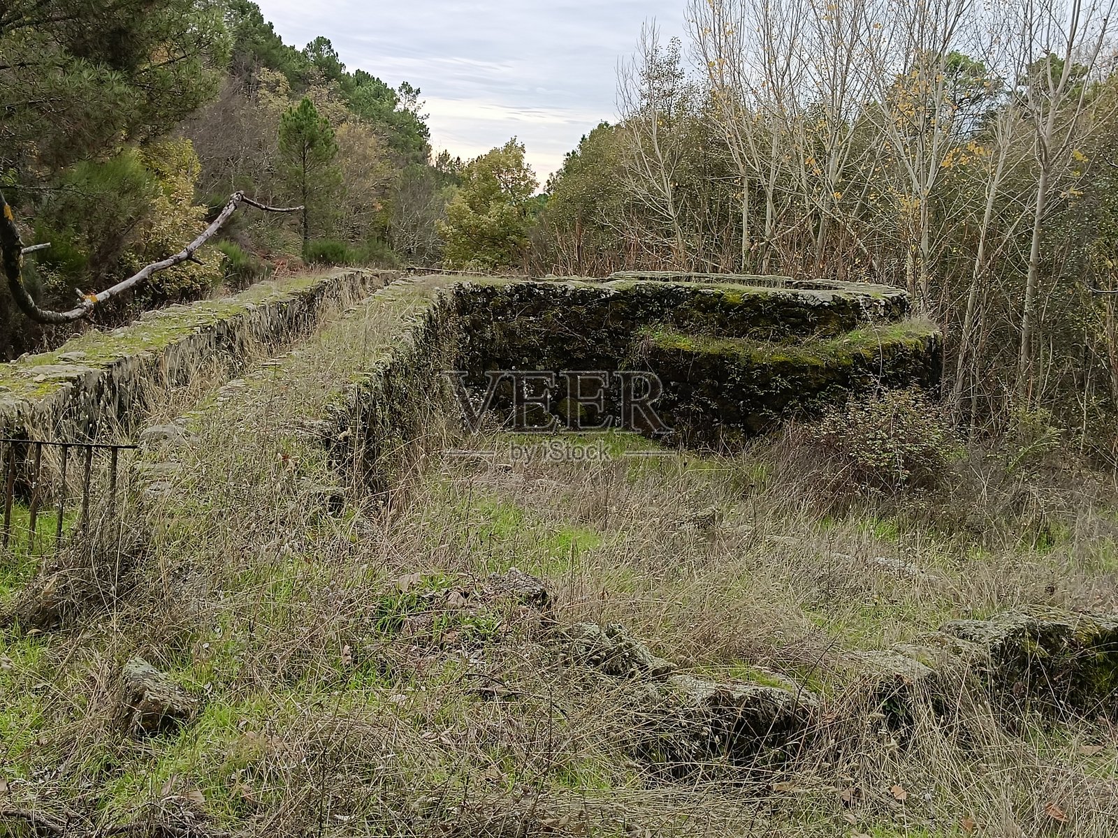 西班牙卡斯蒂利亚-莱昂阿维拉佩德罗·贝尔纳尔多附近的灌溉系统和水车磨坊照片摄影图片