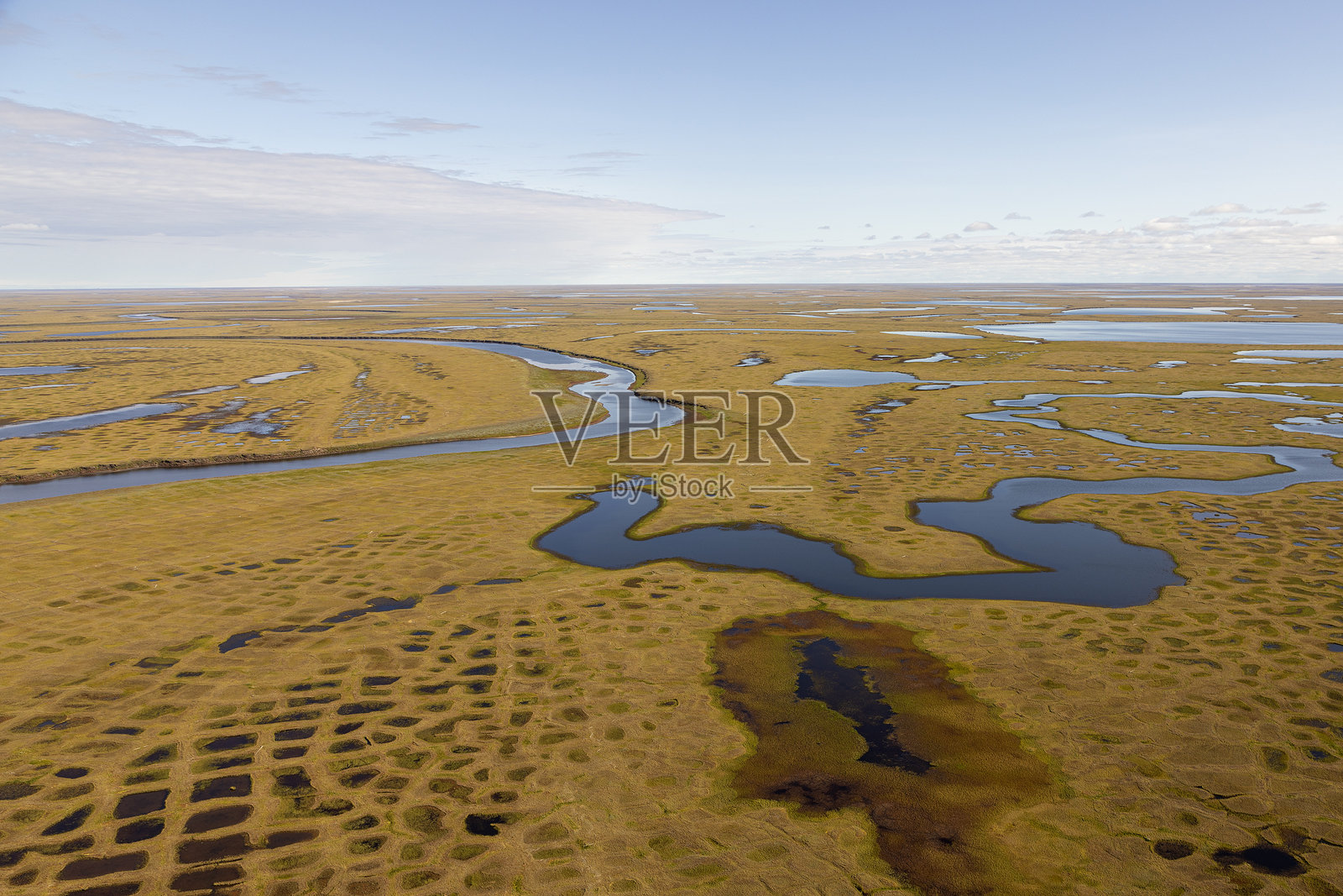 俄罗斯萨哈共和国勒拿河三角洲苔原的航拍图照片摄影图片
