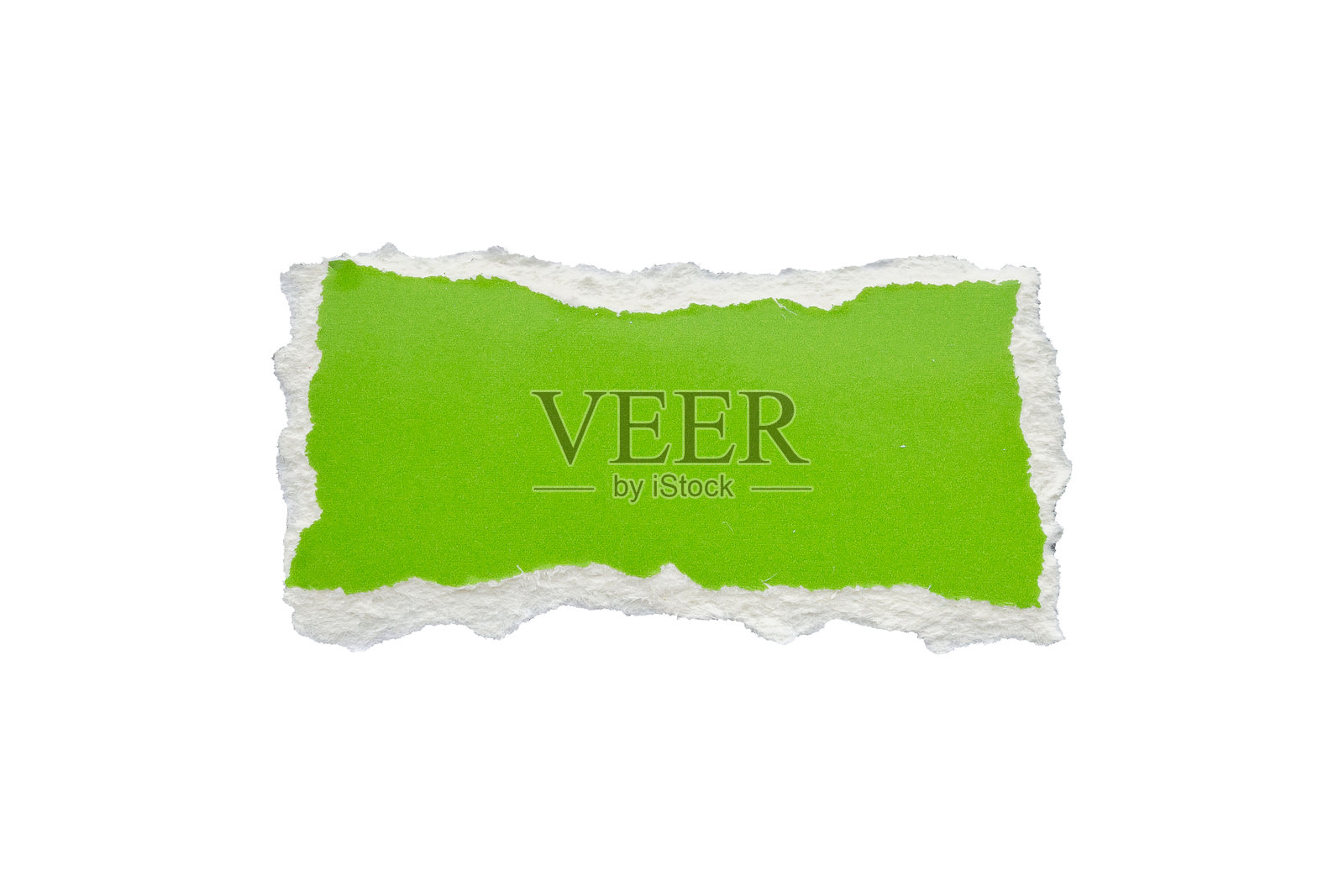 一张绿色的纸撕裂，孤立在白色背景上照片摄影图片