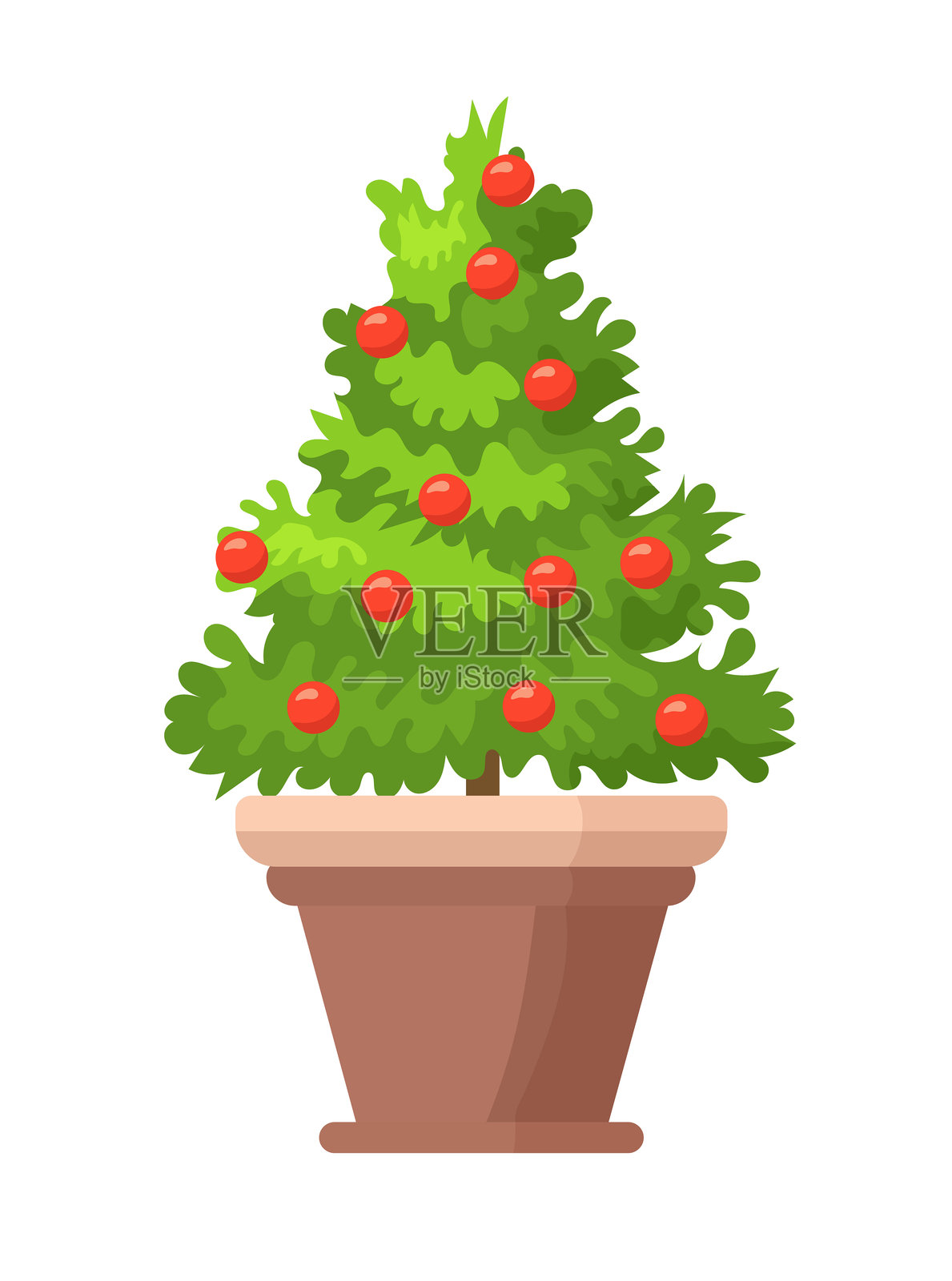 盆栽圣诞树。矢量扁平化剪贴画插画，背景隔离。插画图片素材