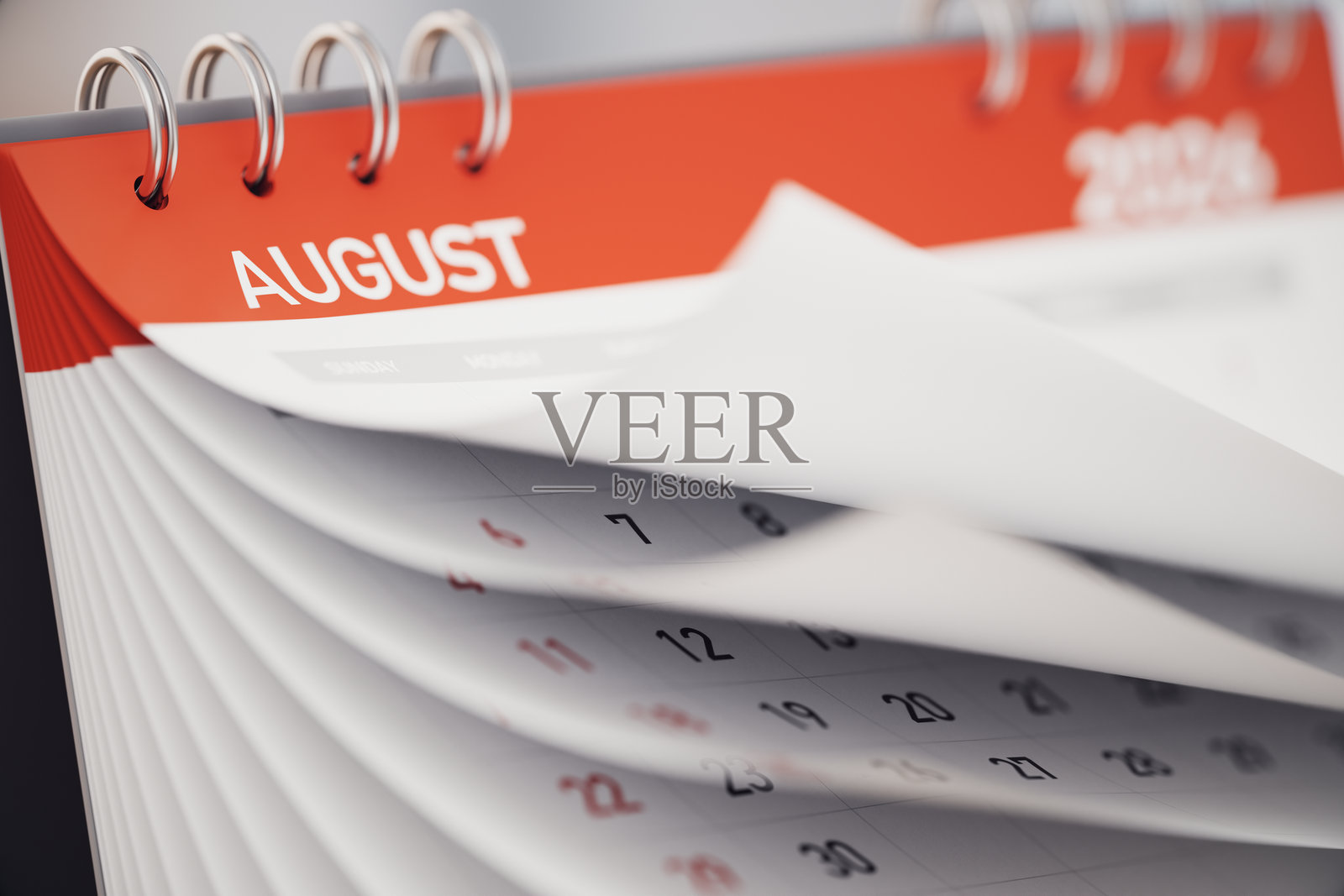 2026年8月红色日历特写，选择性对焦照片摄影图片