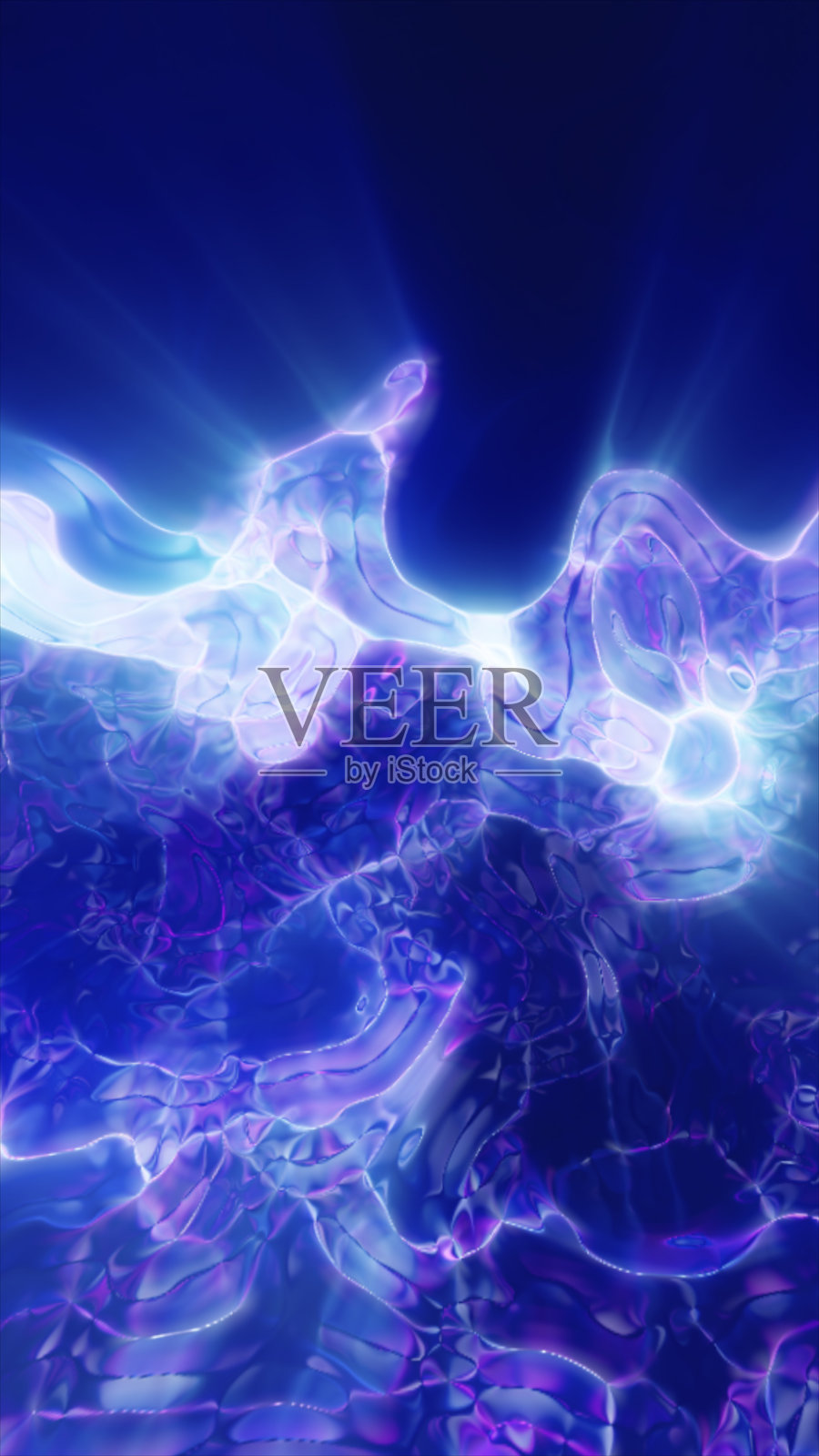 抽象的、发出蓝紫色光芒的液体状波纹，营造出未来感和能量感的数字纹理照片摄影图片