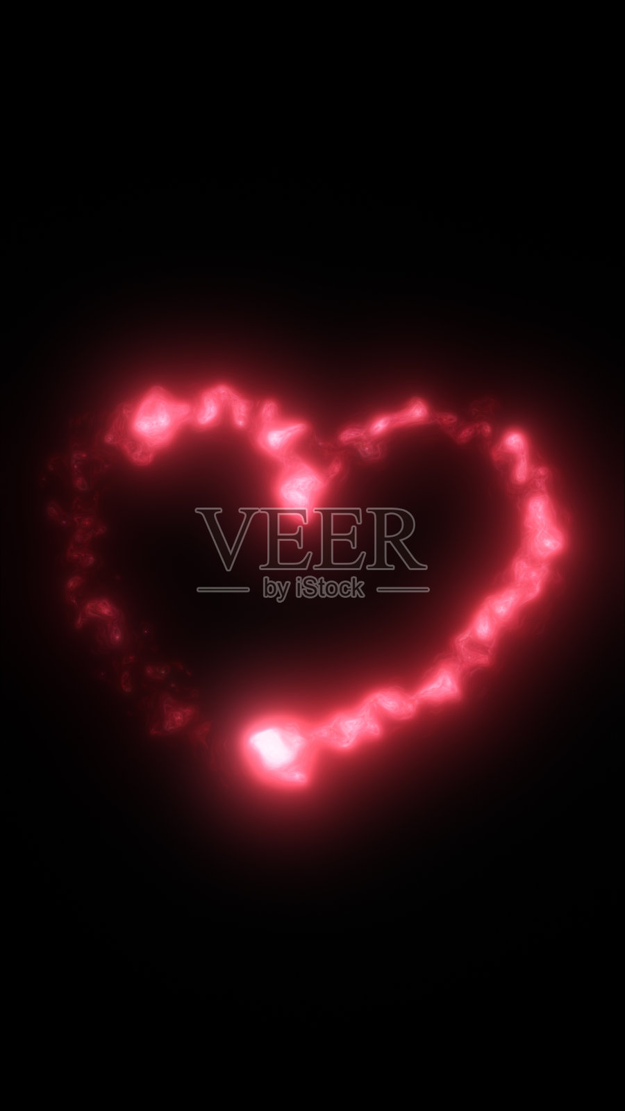 黑色背景上由电能构成的发光粉色心形，象征着动态的爱与激情照片摄影图片