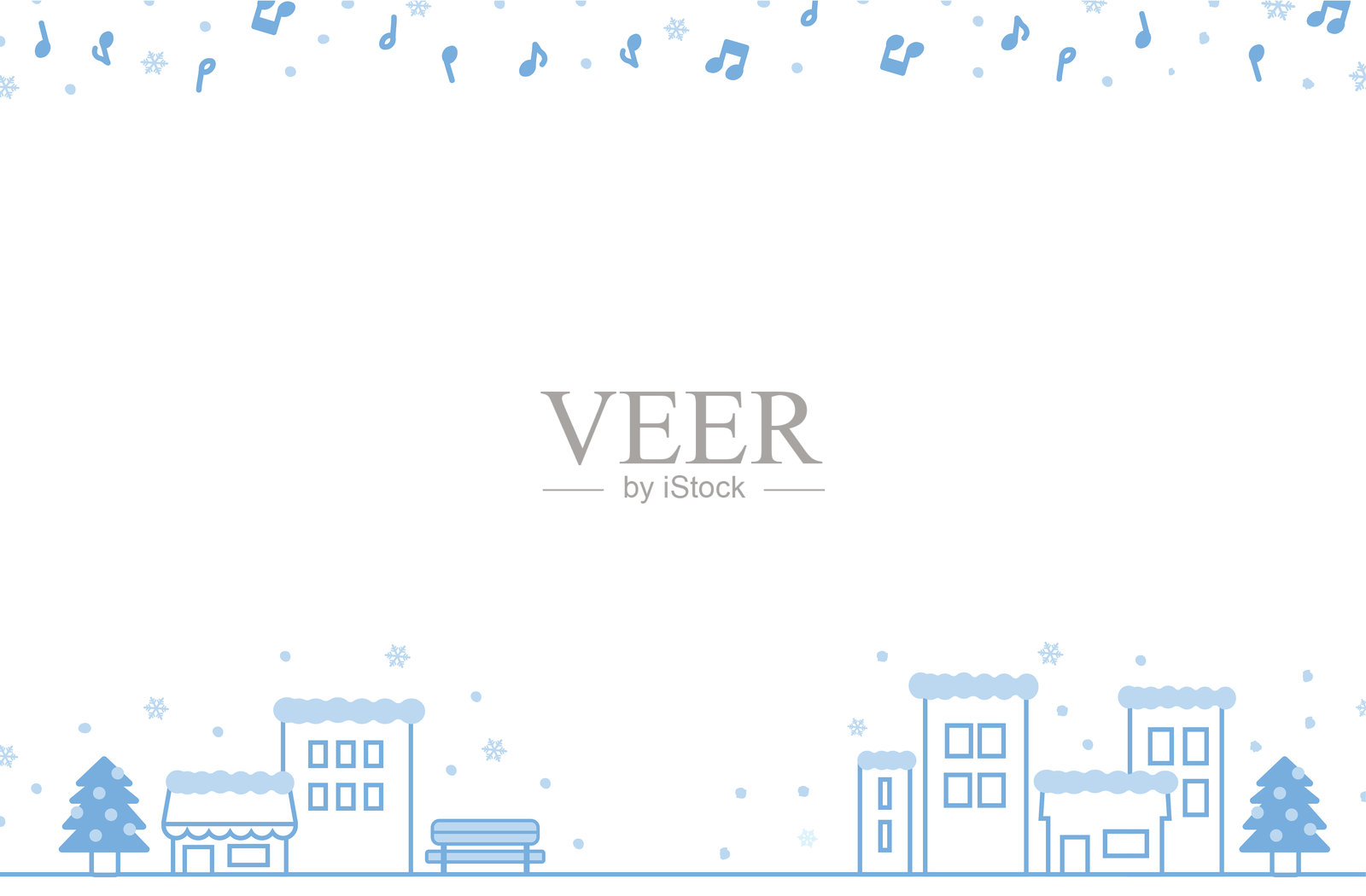 冬日小镇音乐符号边框_横版插画图片素材