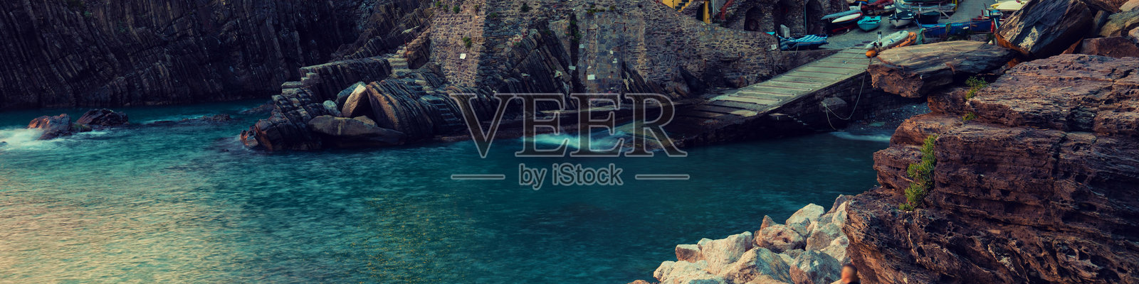 意大利五渔村的里奥马焦雷村日落景象照片摄影图片