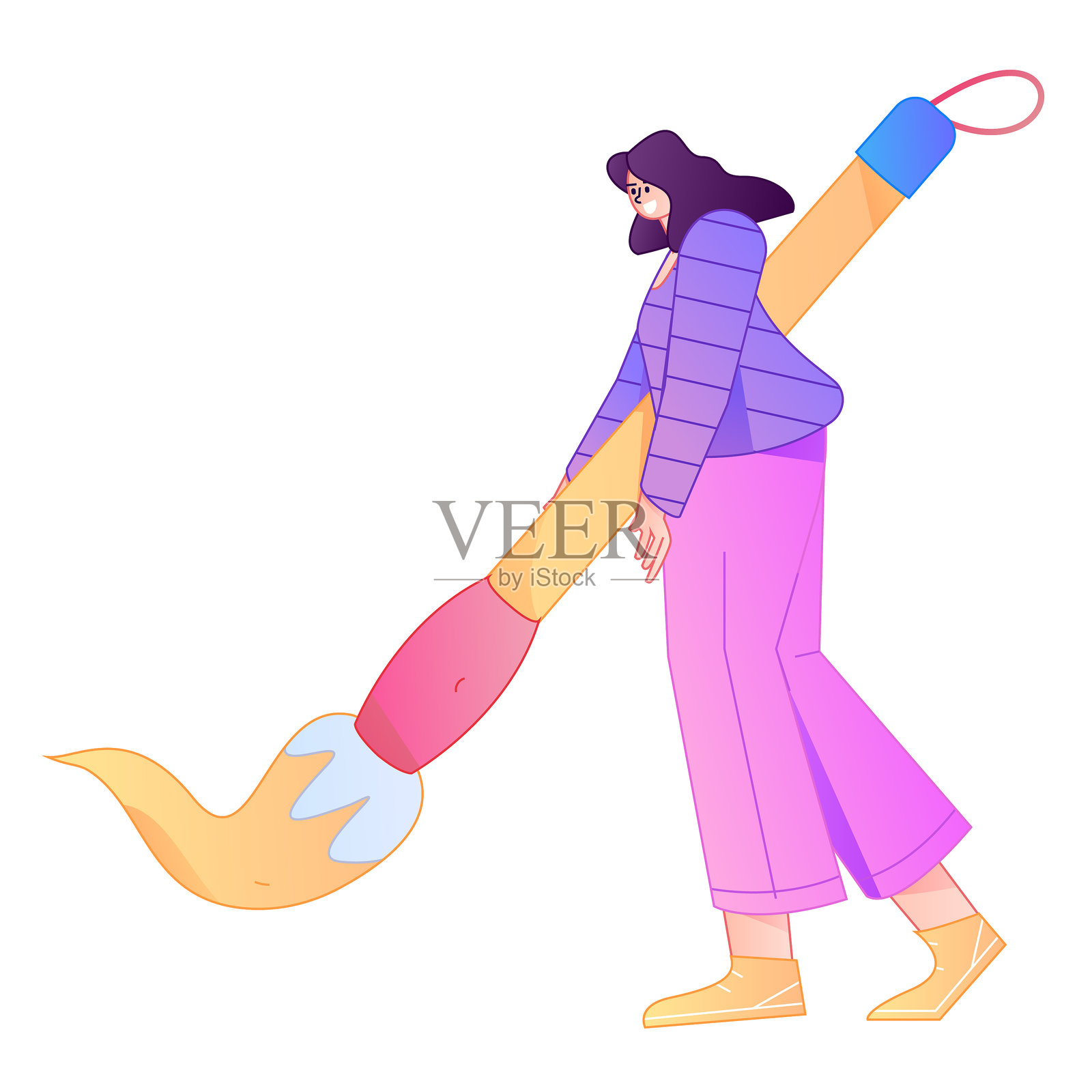 人物手持毛笔的矢量扁平渐变插画插画图片素材