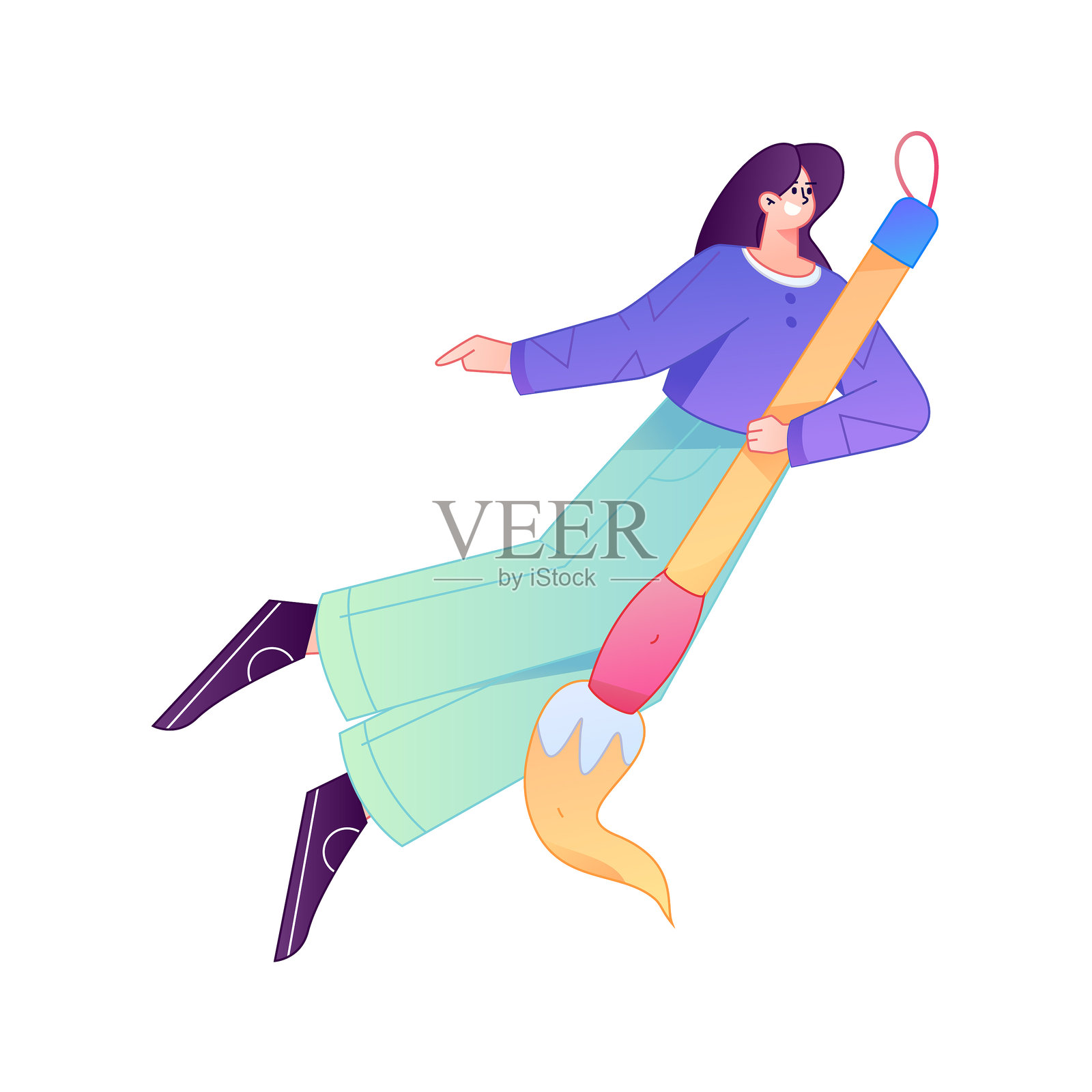 手持毛笔的矢量渐变插画插画图片素材