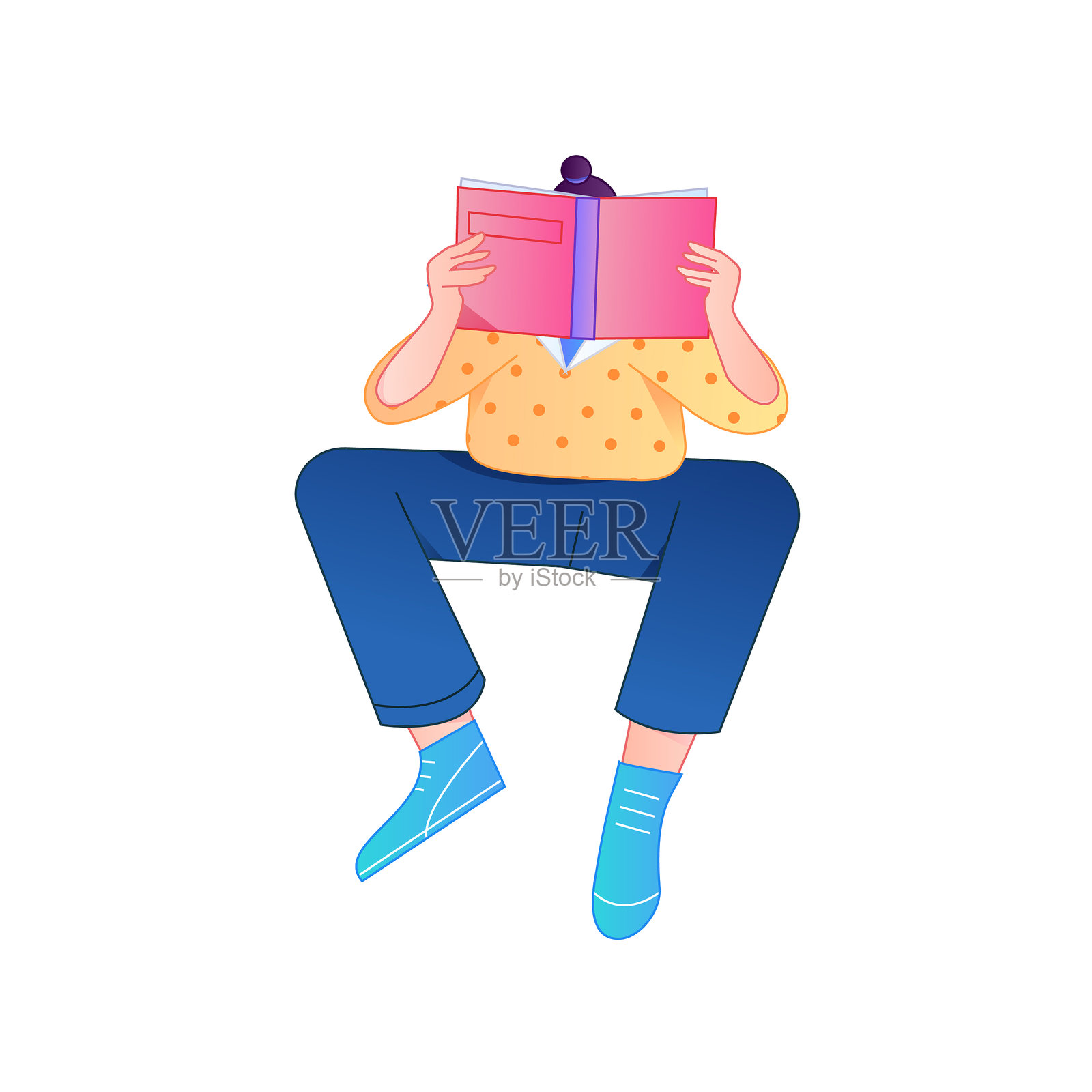 矢量渐变插画，描绘了一个正在读书的角色。插画图片素材