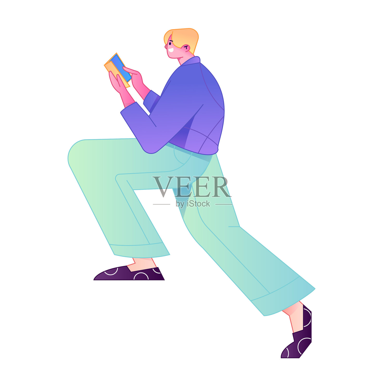 矢量扁平渐变插画：一个角色在阅读书籍。插画图片素材