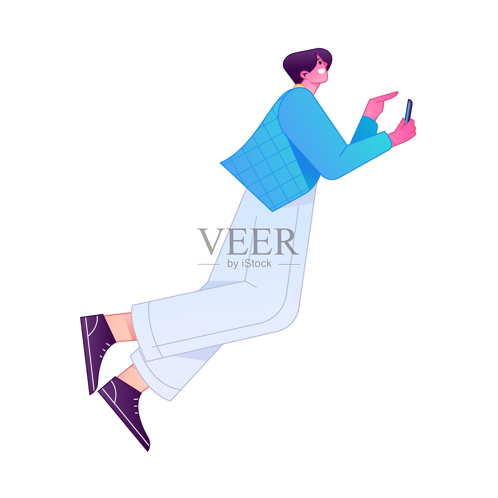 矢量渐变插画，描绘了一个正在读书的角色。插画图片素材