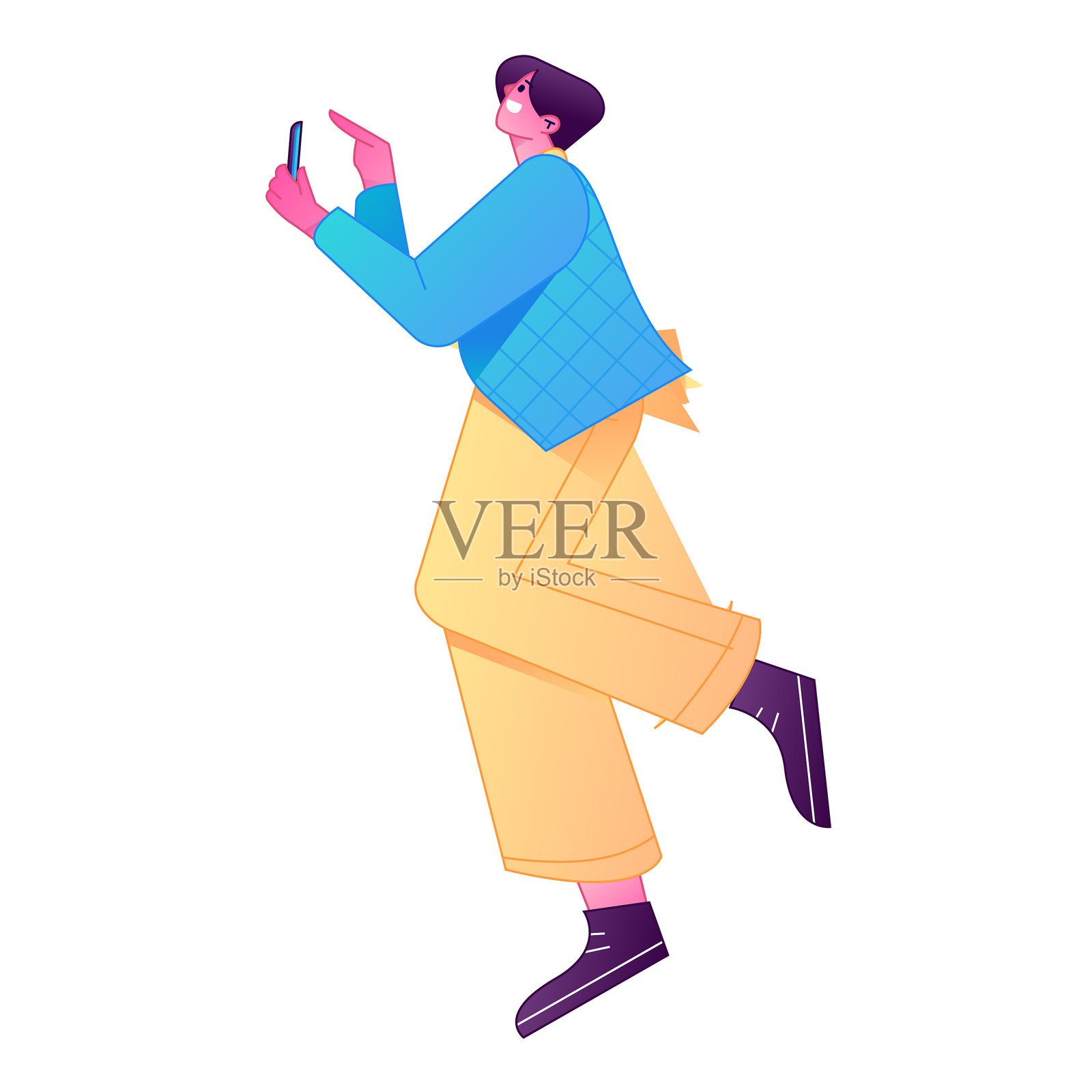 矢量渐变插画：一个角色在阅读书籍插画图片素材