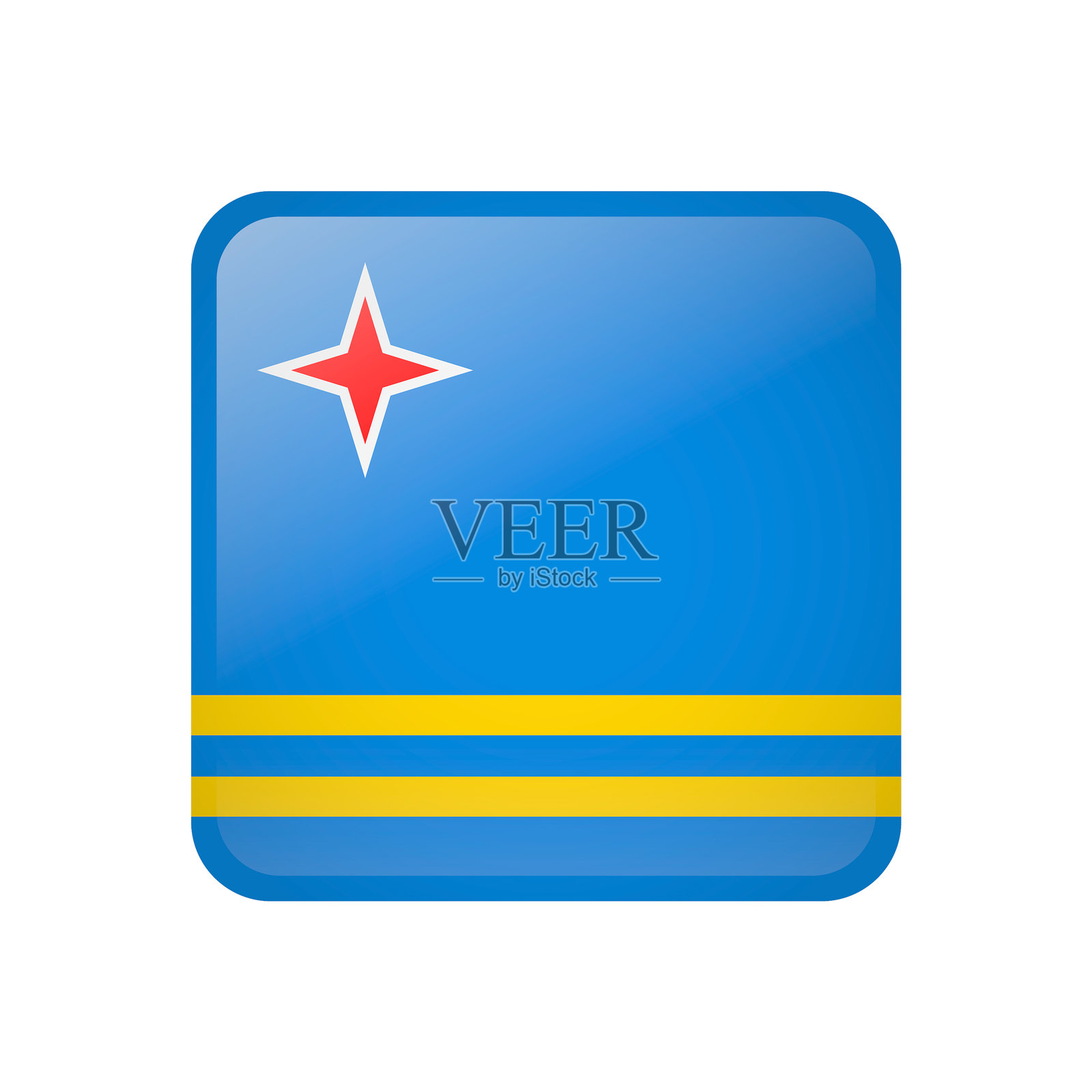 阿鲁巴国旗。方形光泽图标。矢量徽章、按钮、标志、插图插画图片素材