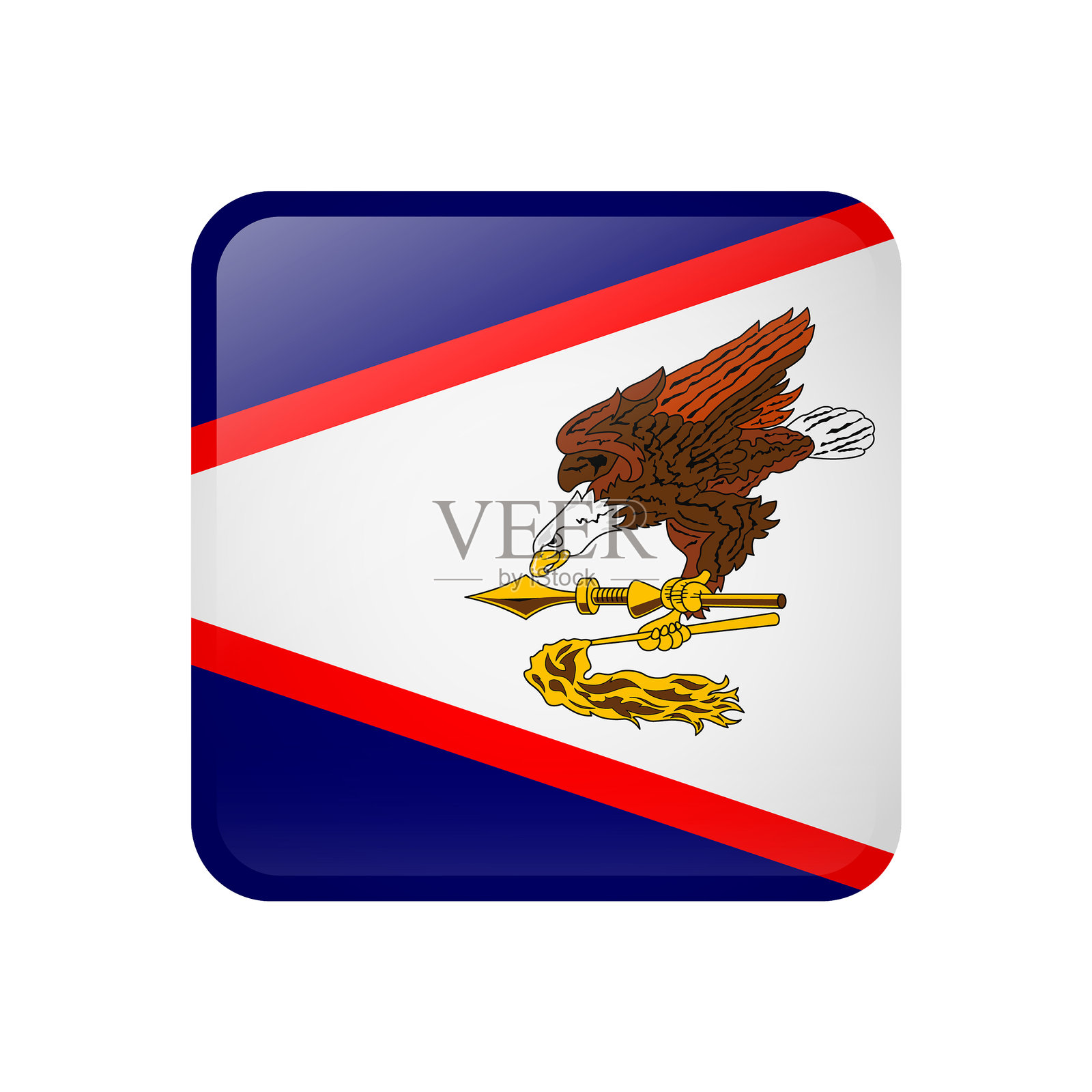 美属萨摩亚国旗。方形光泽图标。矢量徽章、按钮、标志、插图插画图片素材