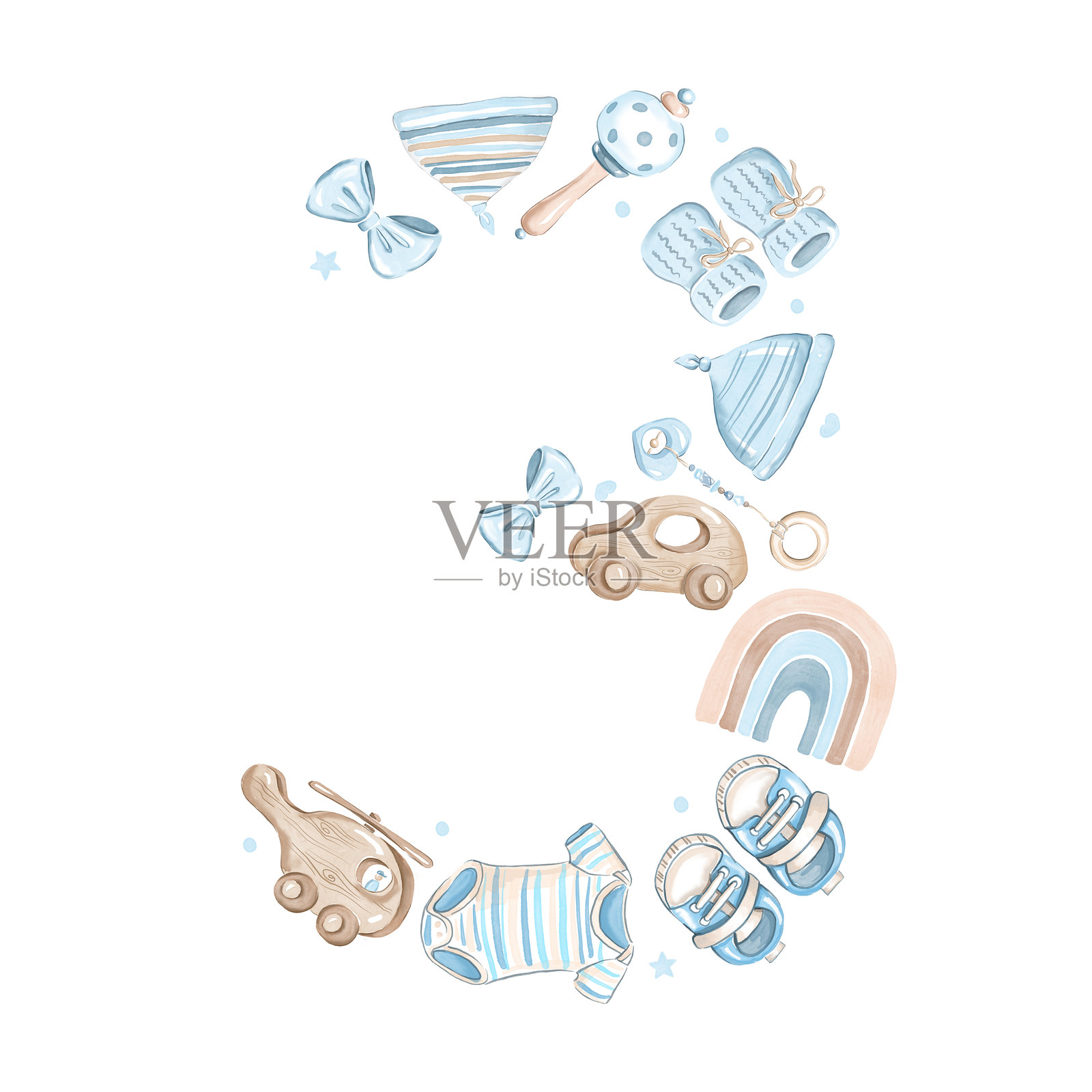 用婴儿用品组成的数字三插画图片素材