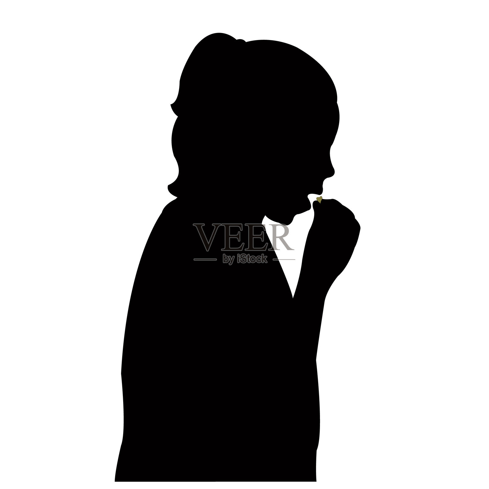 一个女孩在吃东西的剪影矢量图插画图片素材