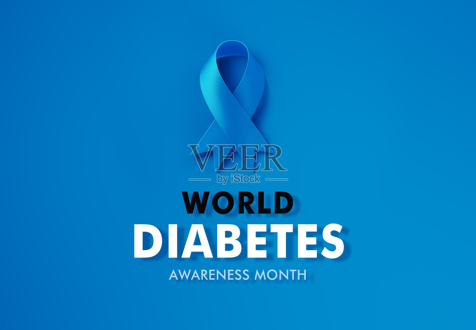 蓝色背景上的世界糖尿病宣传丝带与信息照片摄影图片