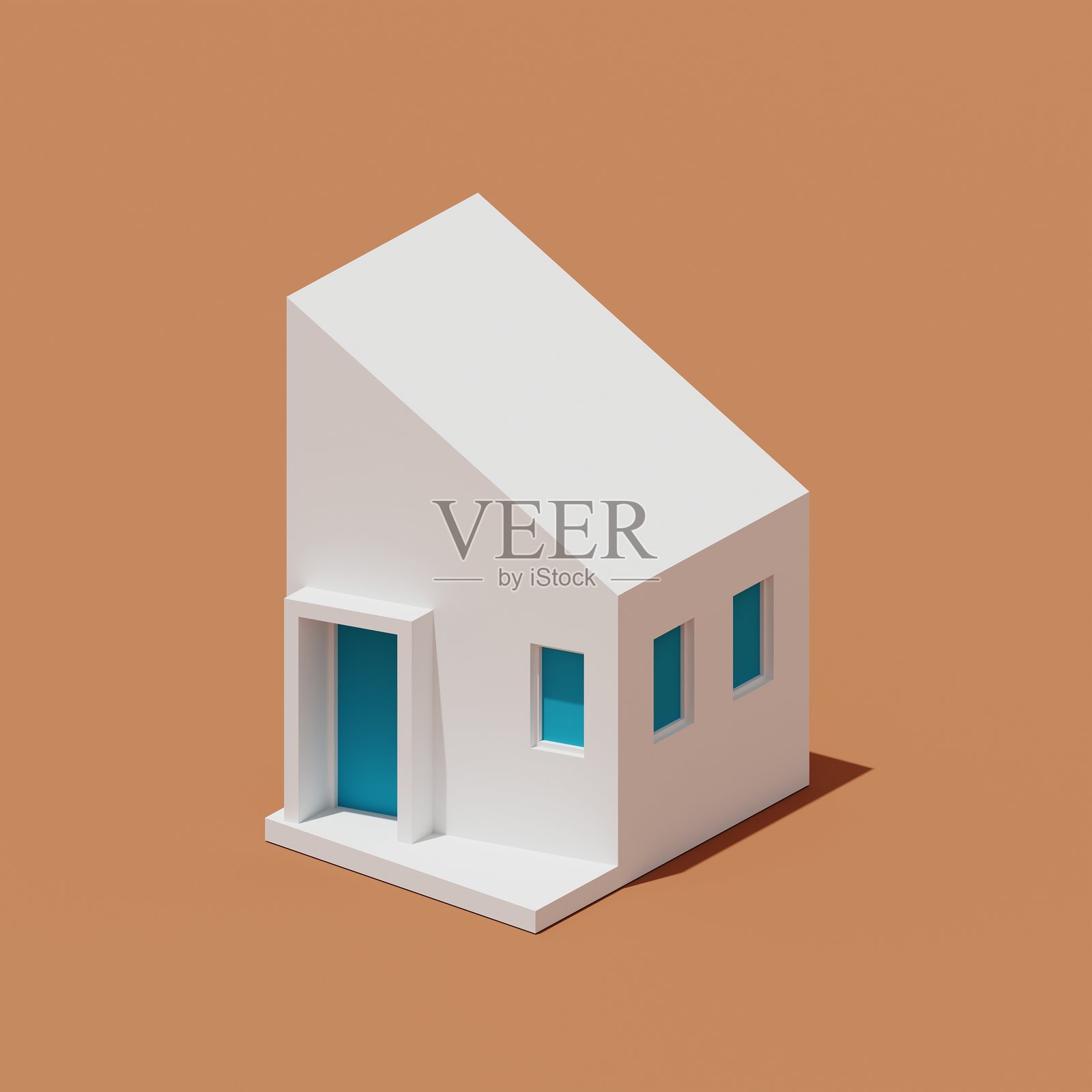 一栋现代简约风格的小型建筑，等距视图，孤立在背景上，建筑设计，房地产概念，3D渲染照片摄影图片