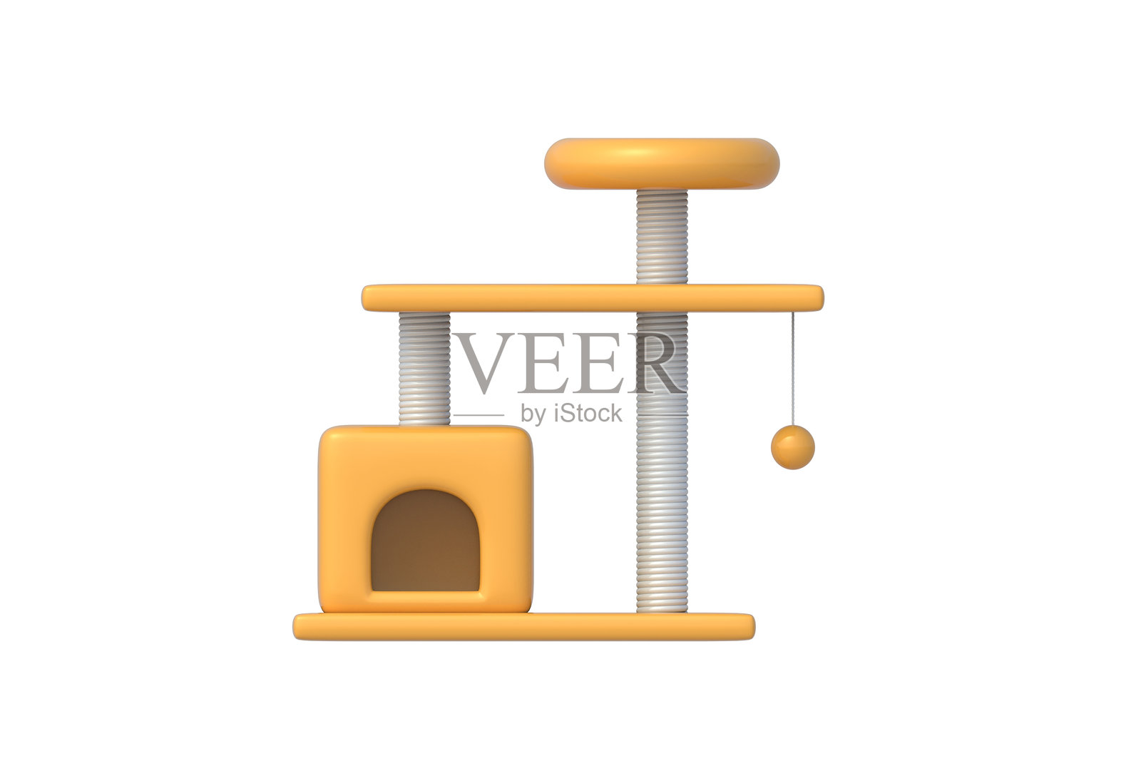 猫爬架孤立在白色背景上。小猫公寓。猫树。正面视图。3D渲染照片摄影图片