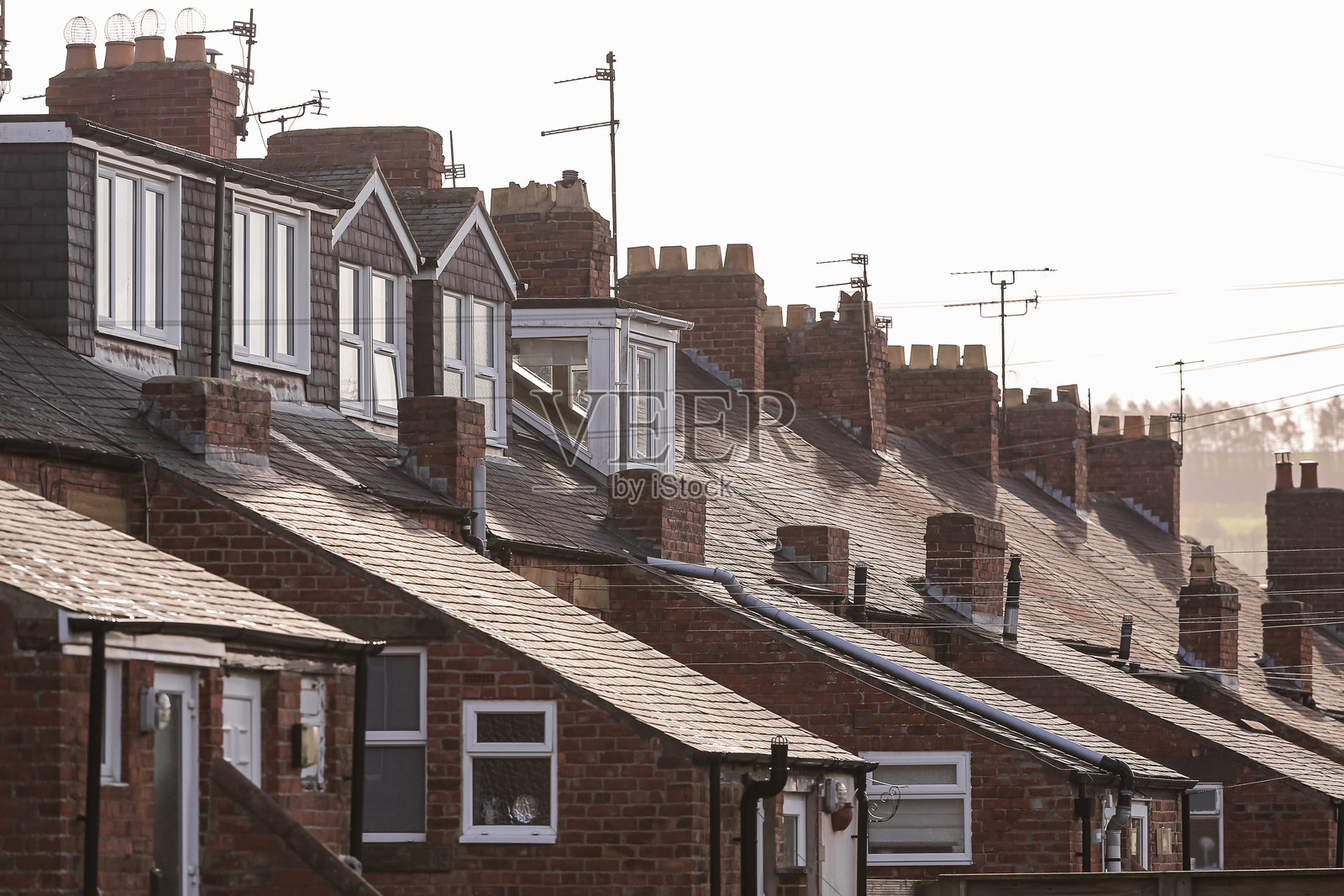 英国东北部典型的排屋屋顶照片摄影图片