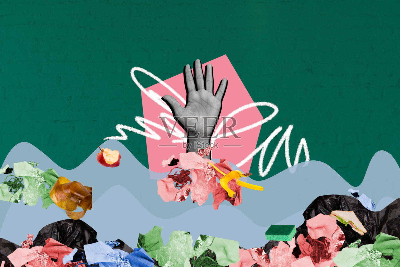 模板草图图像，拼贴画作品，伸出的手，援助，潜水，碎片，保护，世界，环保意识，环保关怀照片摄影图片