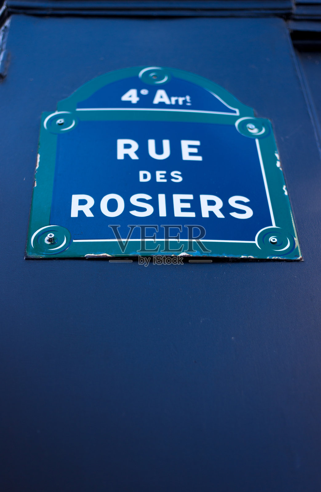 法国巴黎：“玫瑰巷”复古街道标志照片摄影图片