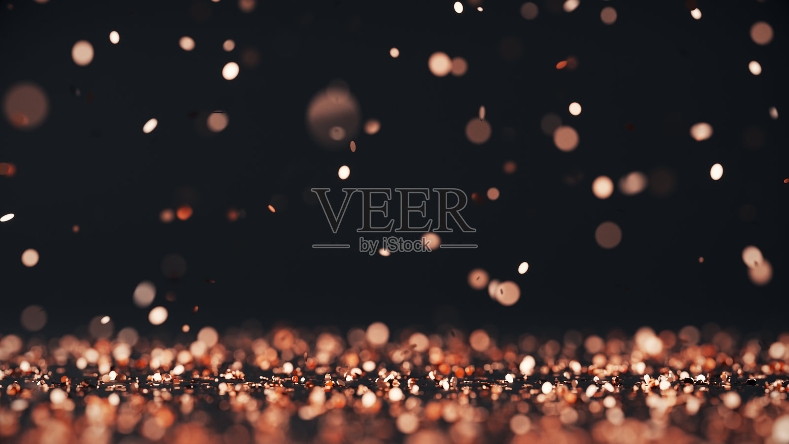 玫瑰金闪光散景在黑色背景上。照片摄影图片