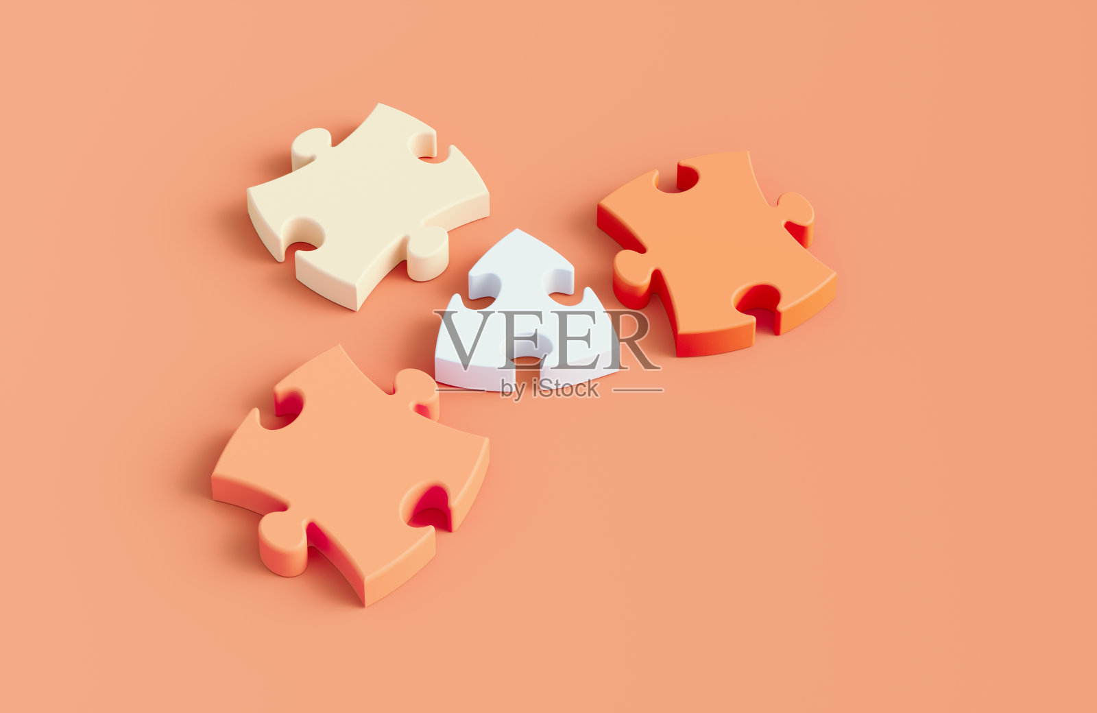 橙色背景上的拼图块 - 团队合作与解决方案概念照片摄影图片