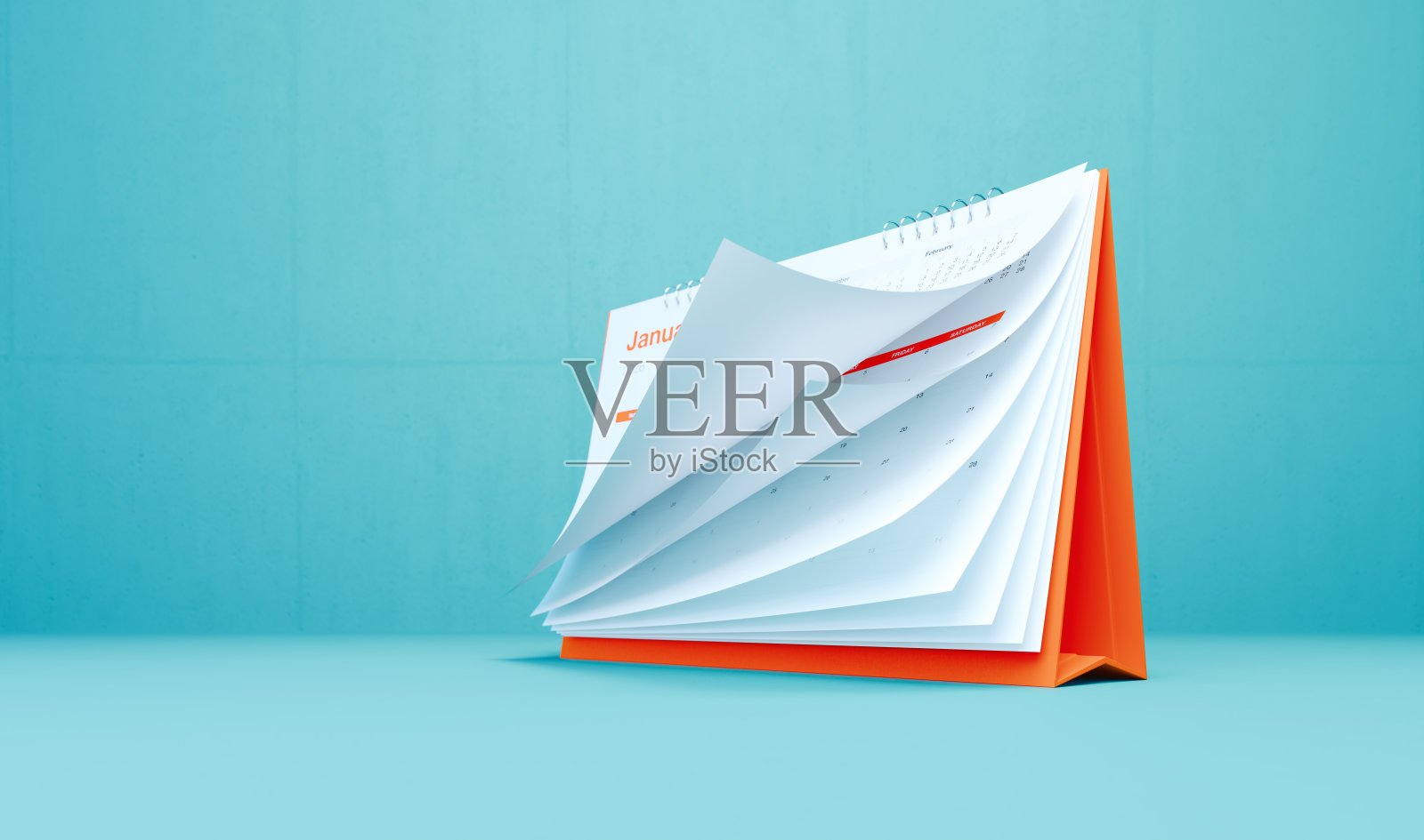 2026年1月桌面日历，背景为蓝色照片摄影图片