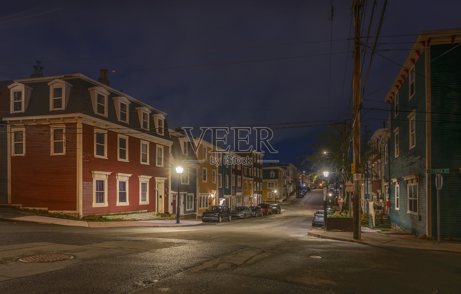 圣约翰，纽芬兰，夜晚的街道照片摄影图片