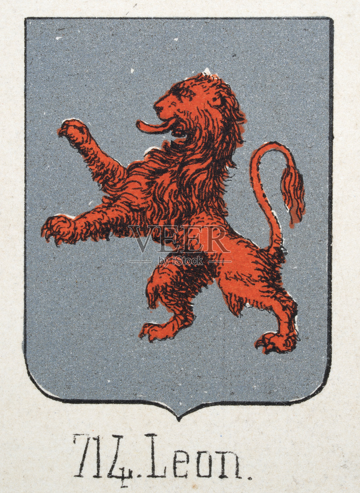 中世纪纹章，纹章，盾牌，红色，咆哮的狮子，银色，西班牙，复古插画插画图片素材