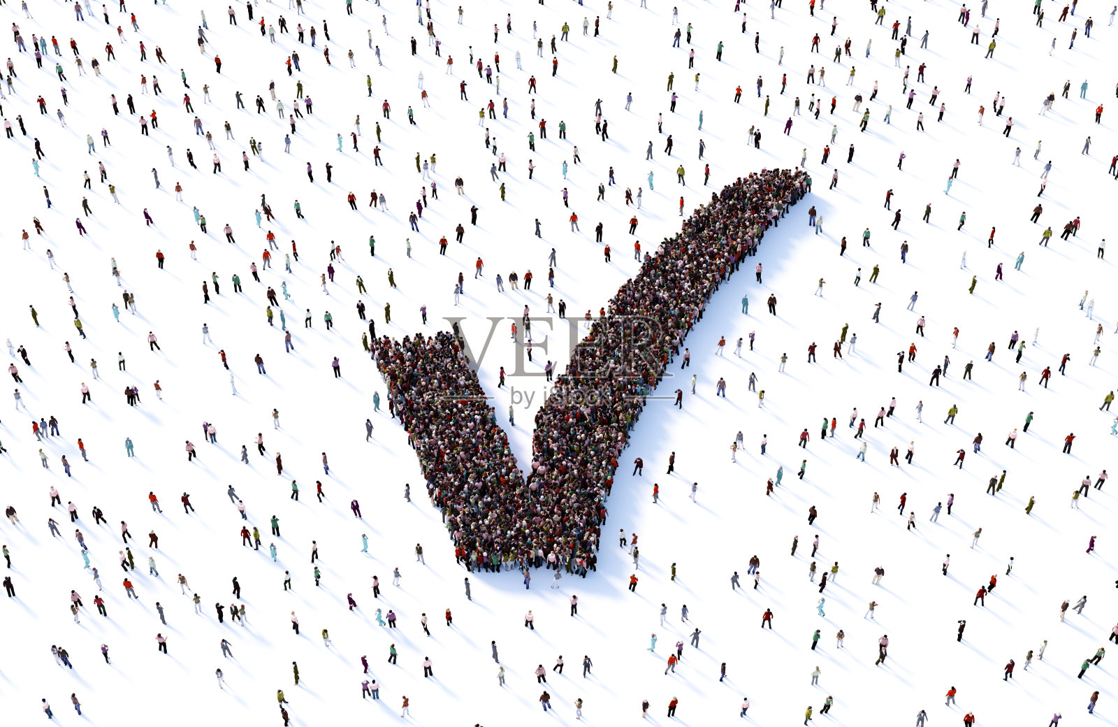 白色背景上由人群组成的对勾符号照片摄影图片