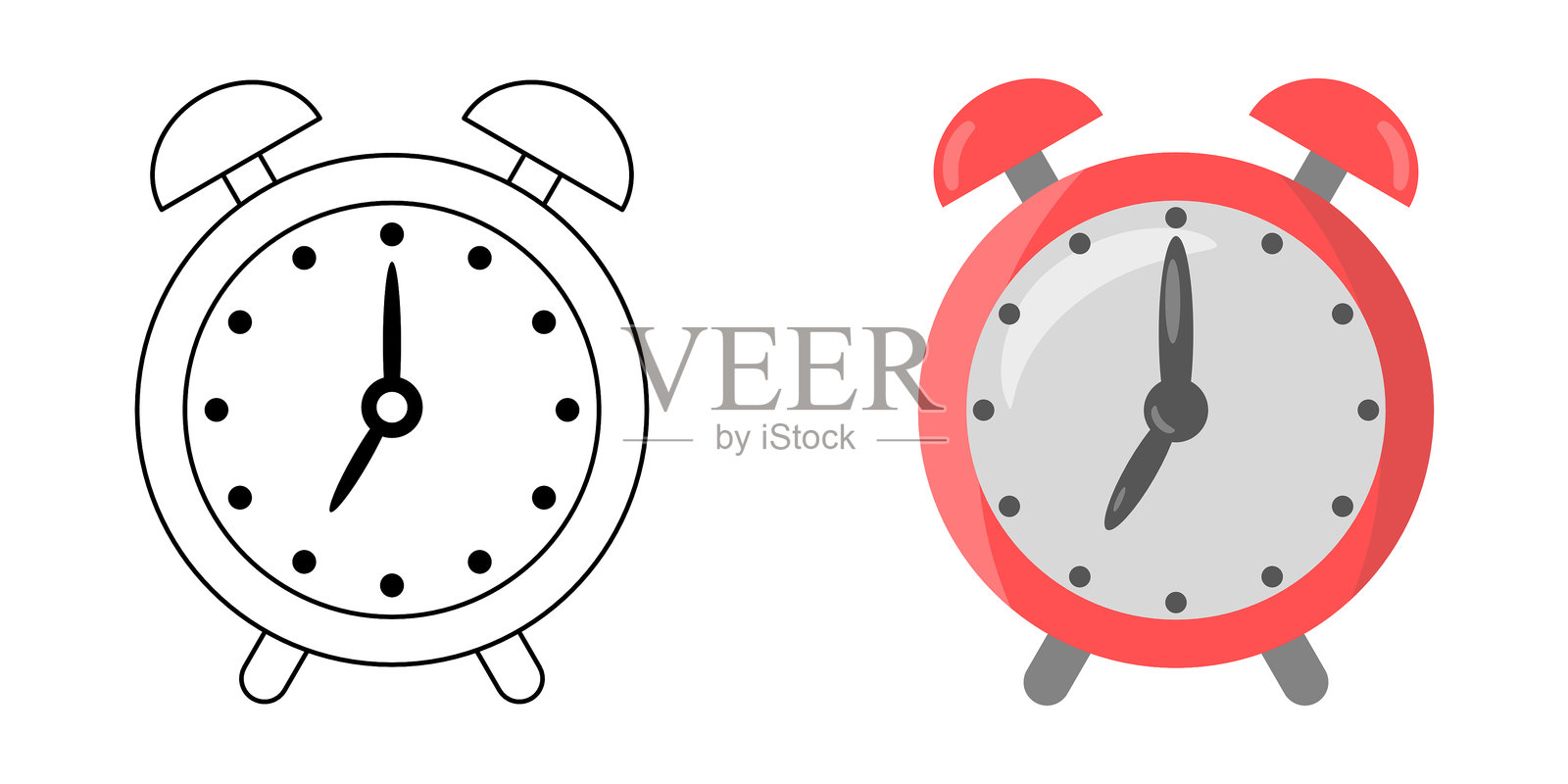闹钟图标集，孤立在干净的背景上插画图片素材