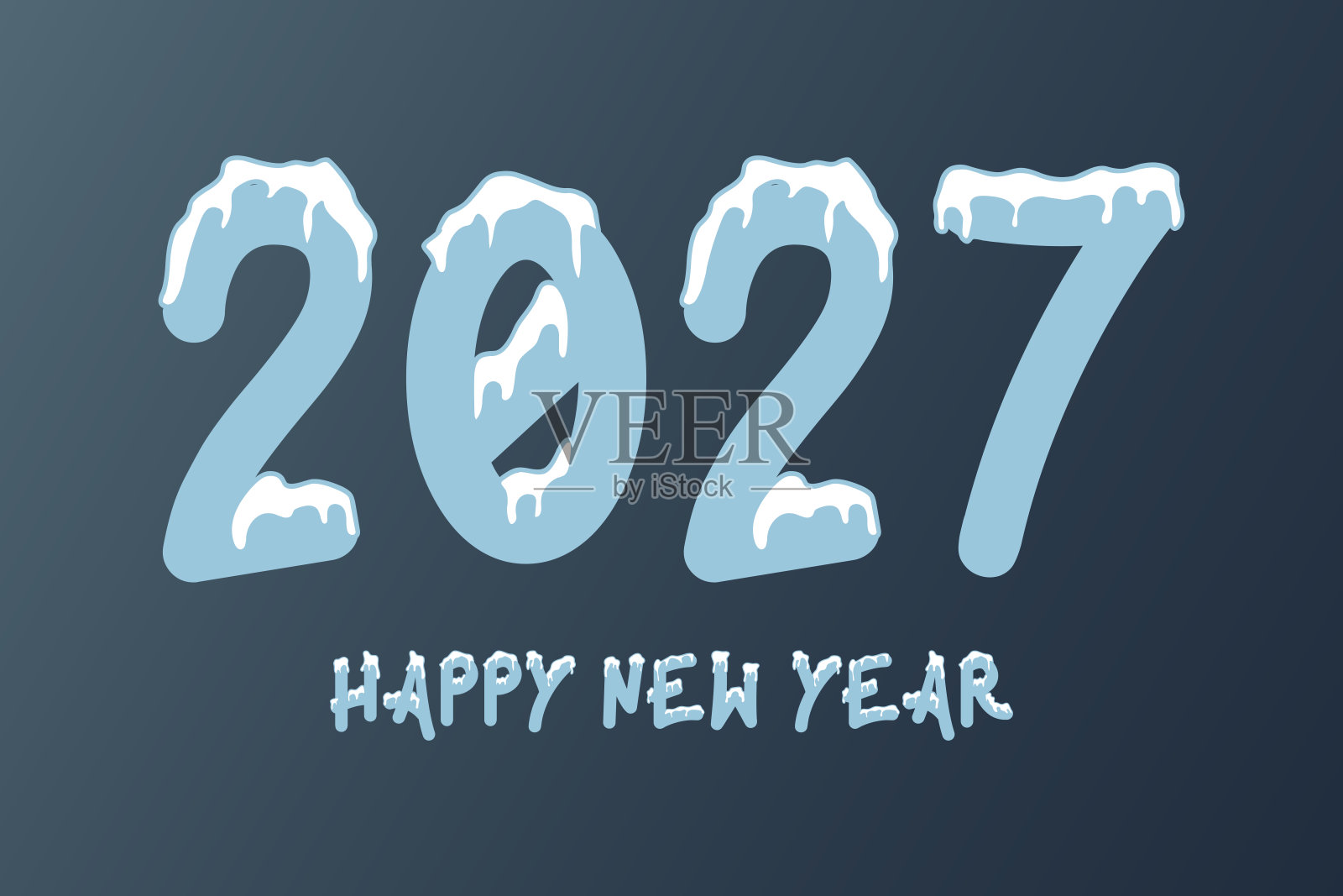 新年 2027，带有数字 2027 的年份标志。雪花文字 2027 快乐新年插画图片素材