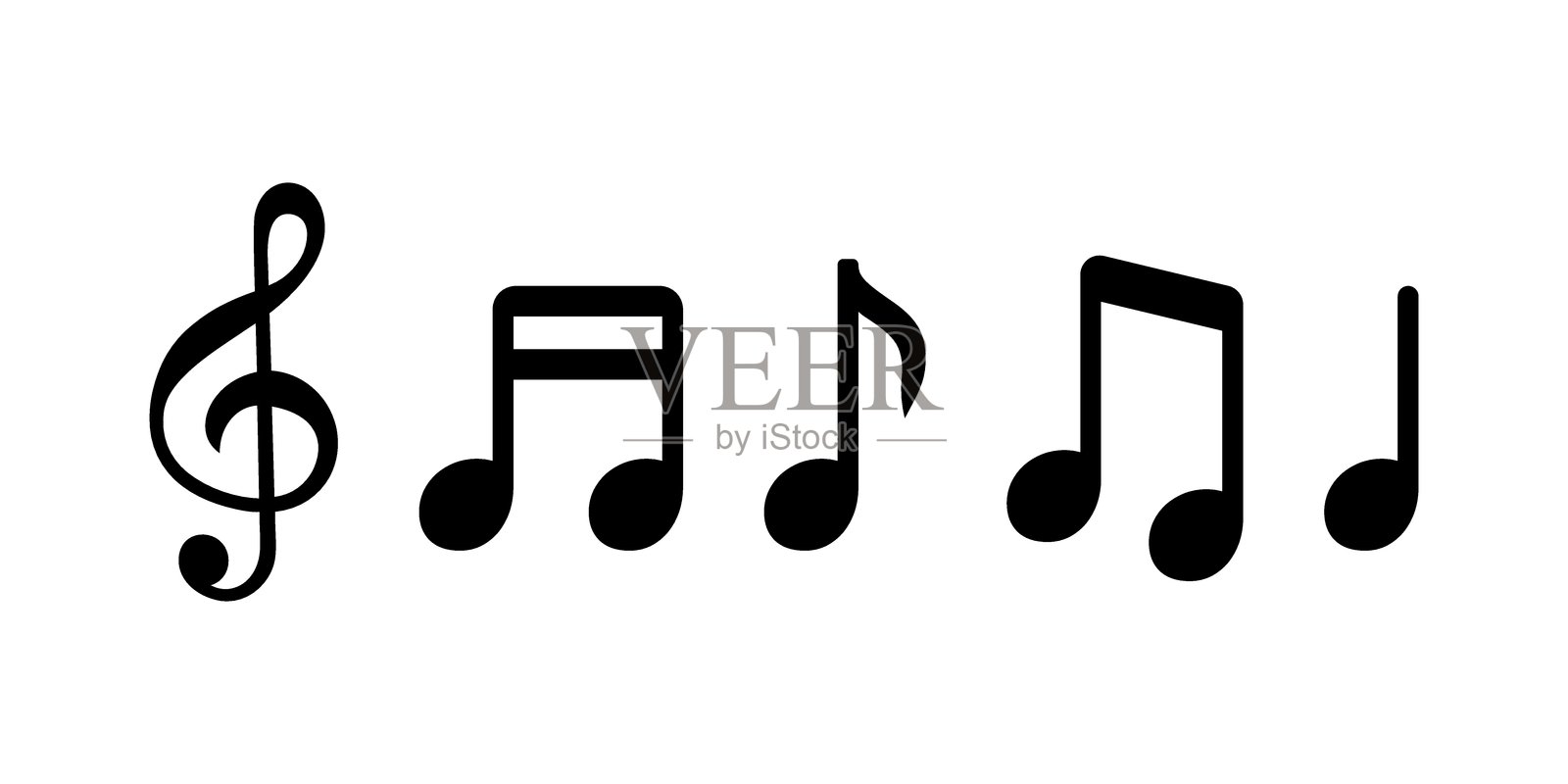 扁平风格的音符图标。孤立背景上的高音谱号矢量图。音频声音标志的商业概念。插画图片素材