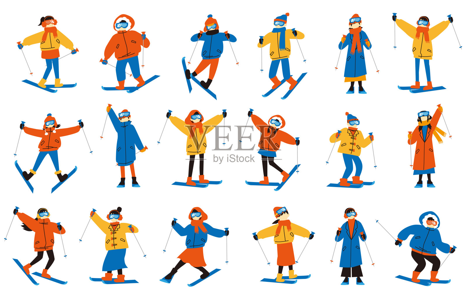 人们享受滑雪冬季运动插画集插画图片素材