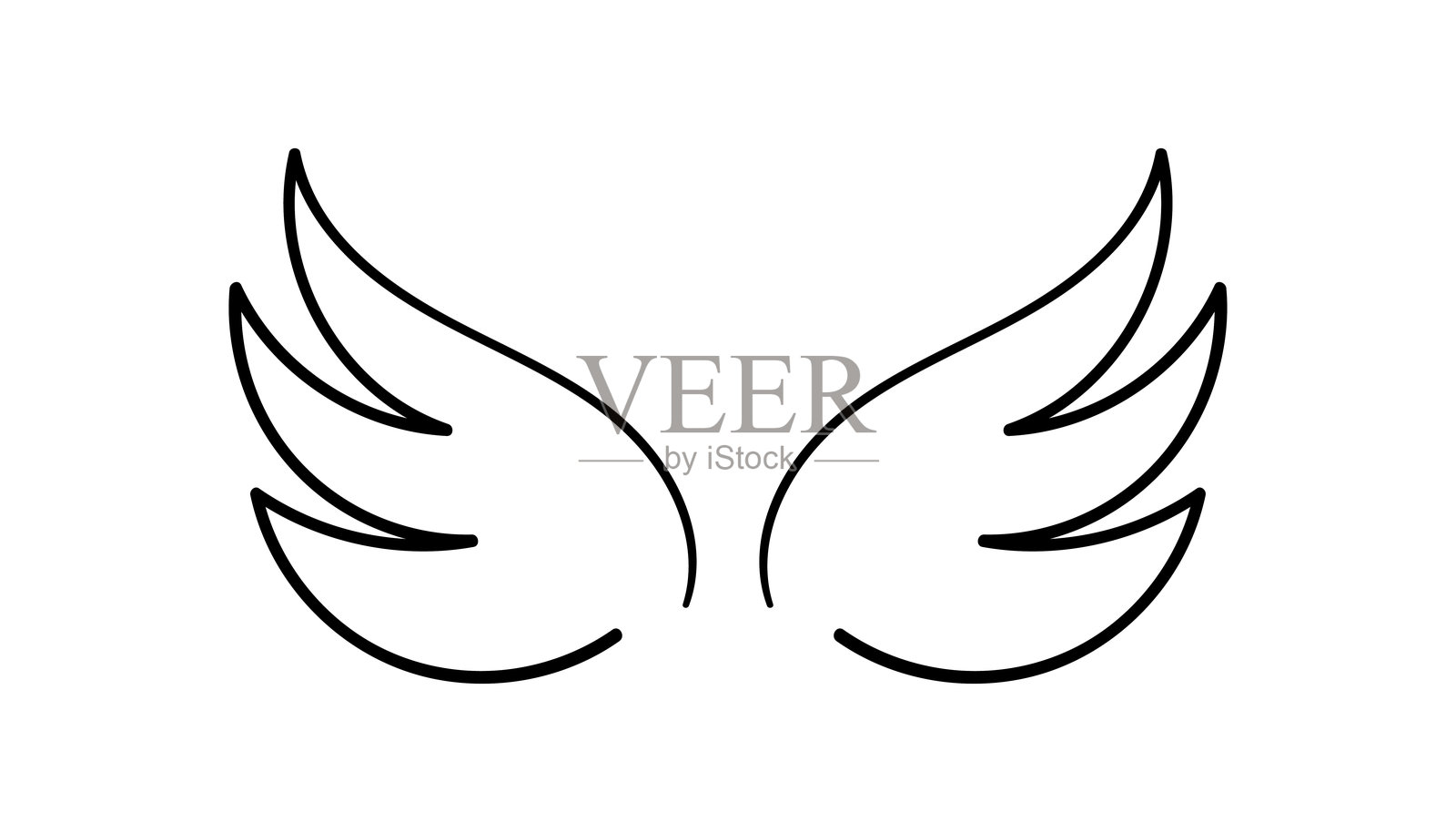 简约风格黑色天使翅膀线条画插画图片素材