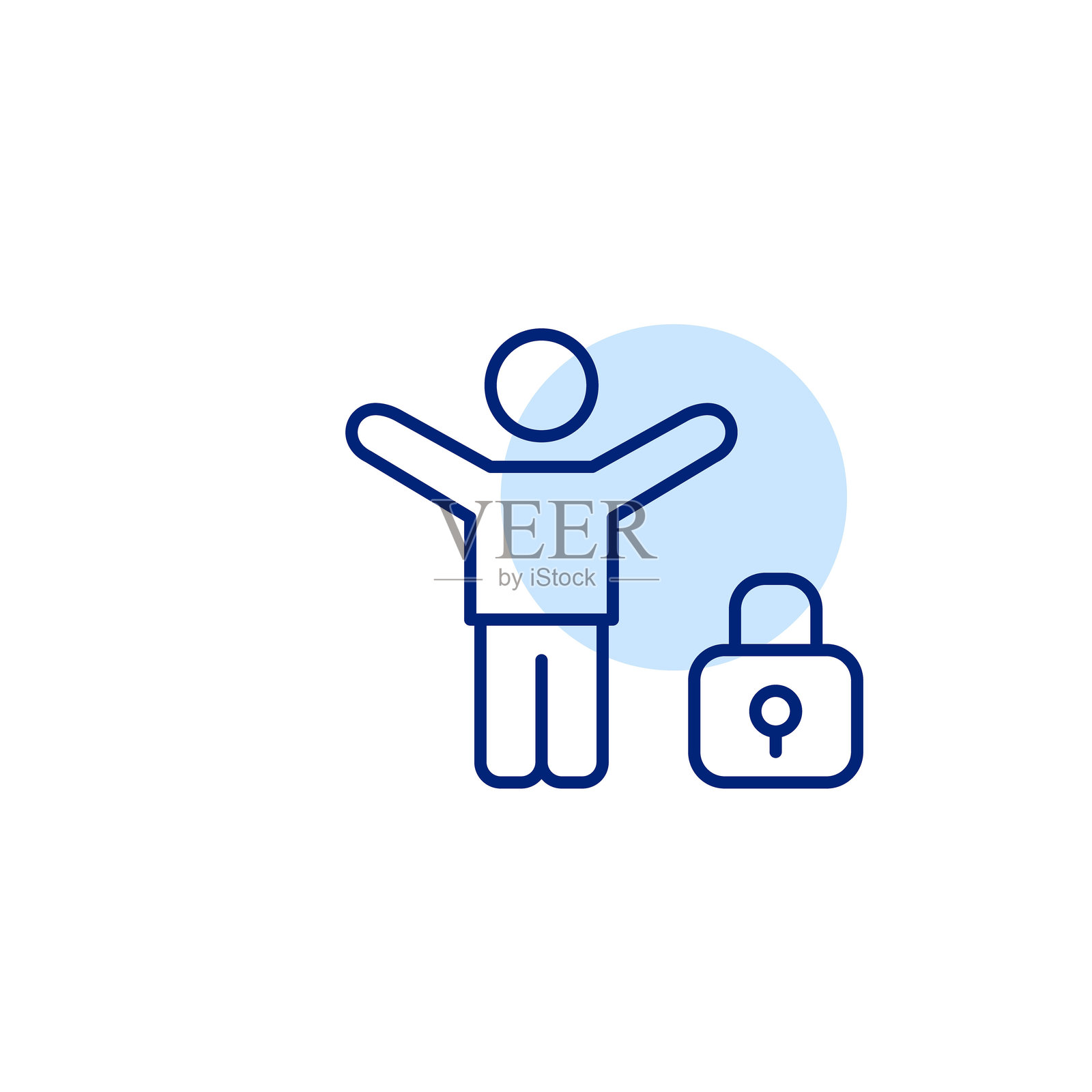 举起双臂庆祝成功的快乐人物和锁。安全成就。像素完美矢量图标插画图片素材