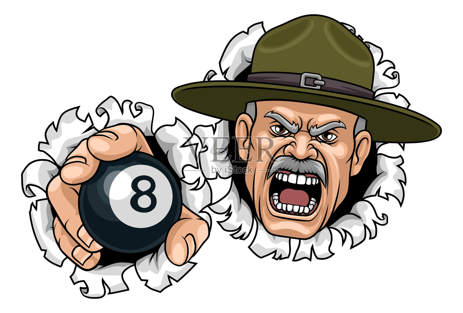 训练教官比尔台球吉祥物插画图片素材