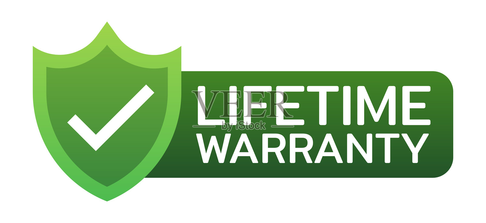 终身保修绿色盾牌带勾插画图片素材