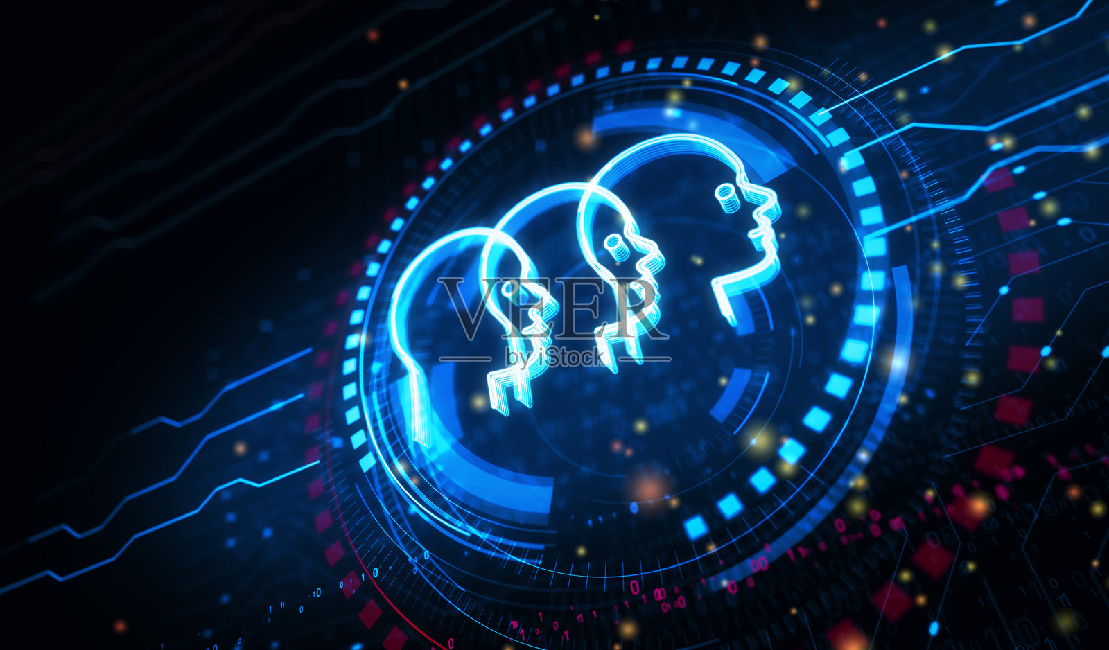 人工智能头部符号，数字化概念的3D插画照片摄影图片