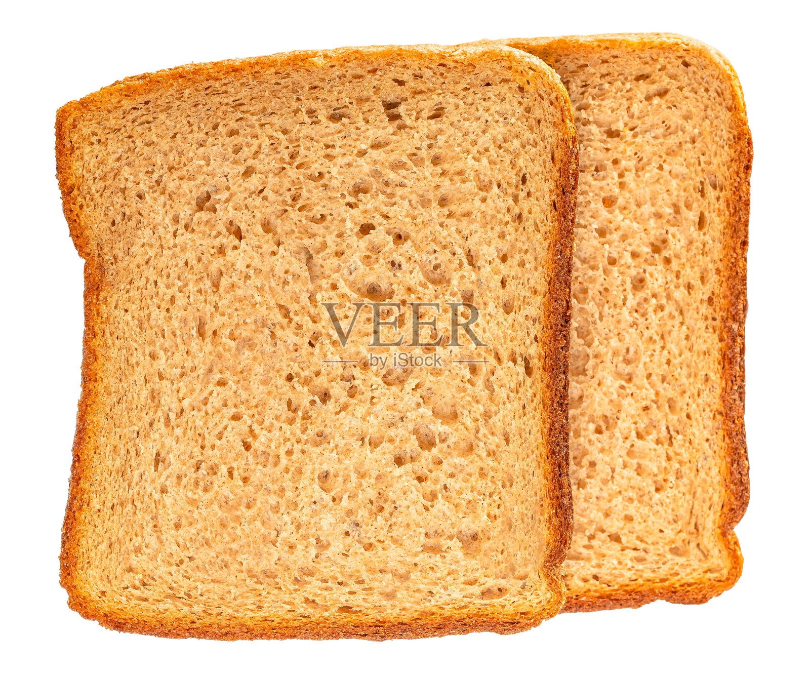 两片全麦面包，白色背景上孤立照片摄影图片